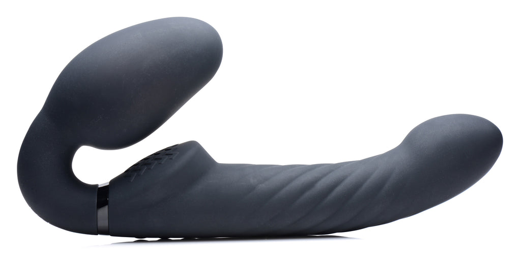 Strap U Ergo-Fit Twist Inflatable Vibrating Silicone Strapless Strap-on - Black Black