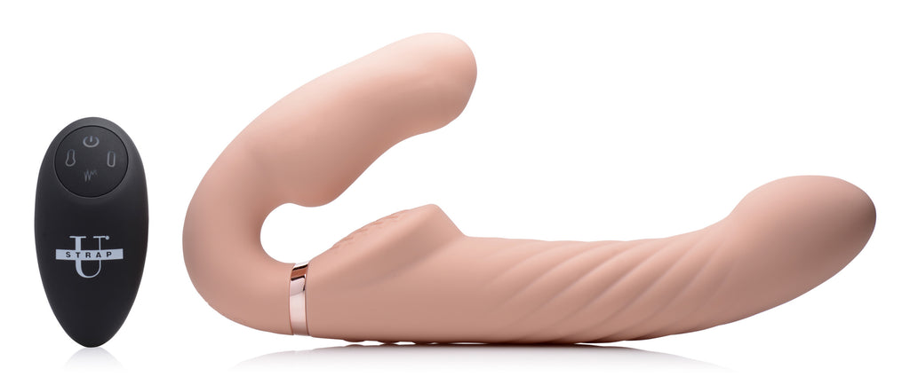 Strap U Ergo-Fit Twist Inflatable Vibrating Silicone Strapless Strap-on - Beige Flesh