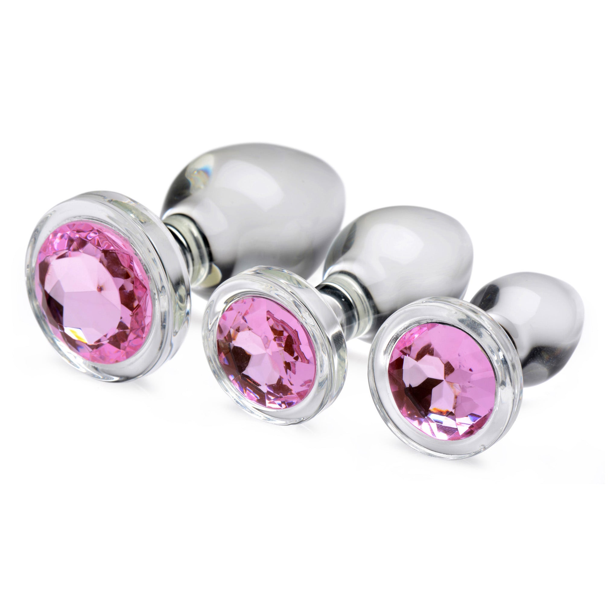 Booty Sparks Pink Gem Glass Anal Plug Set Pink