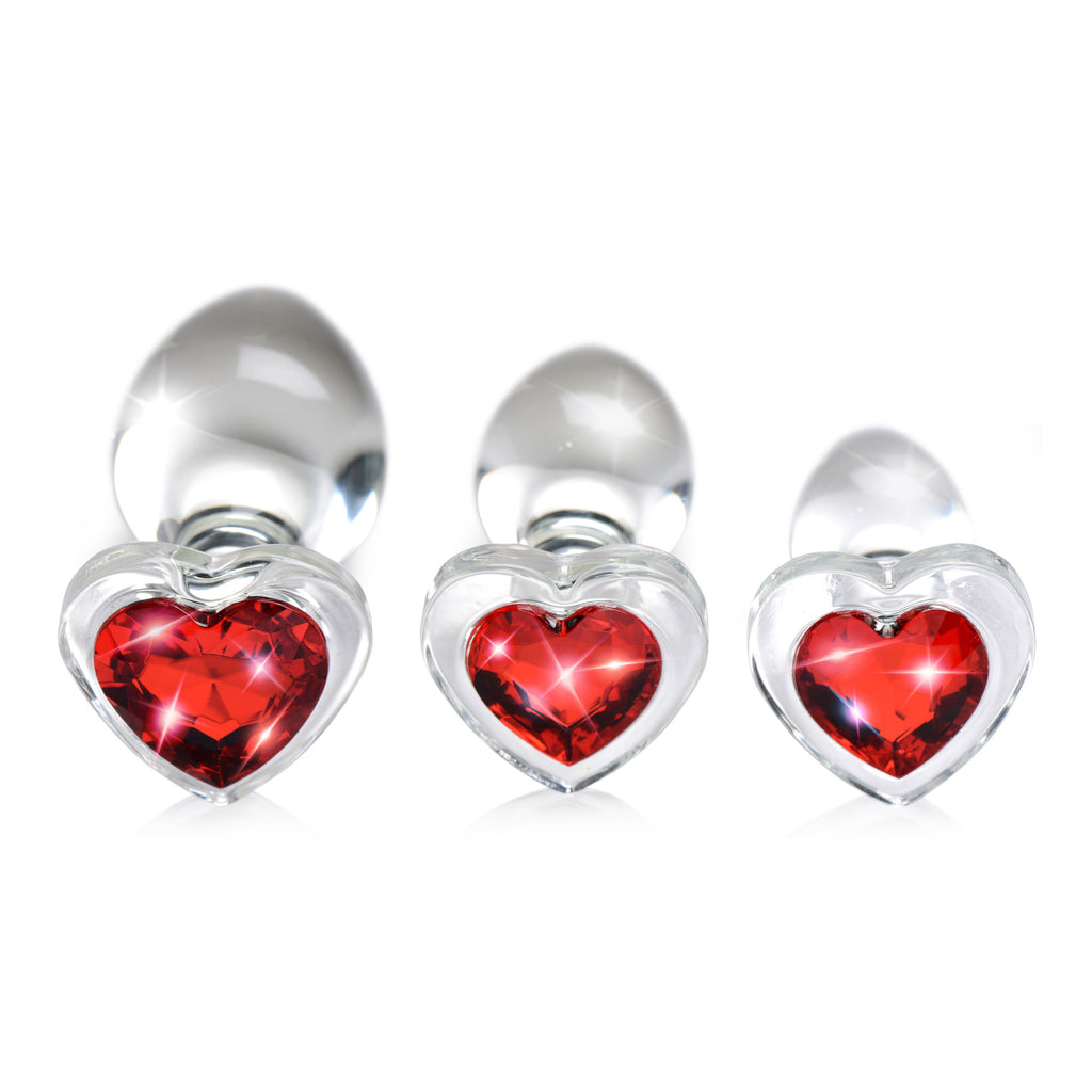 Booty Sparks Red Heart Gem Glass Anal Plug Set Red