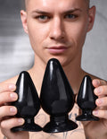 Master Series Triple Cones 3 Piece Anal Plug Set - Black Black