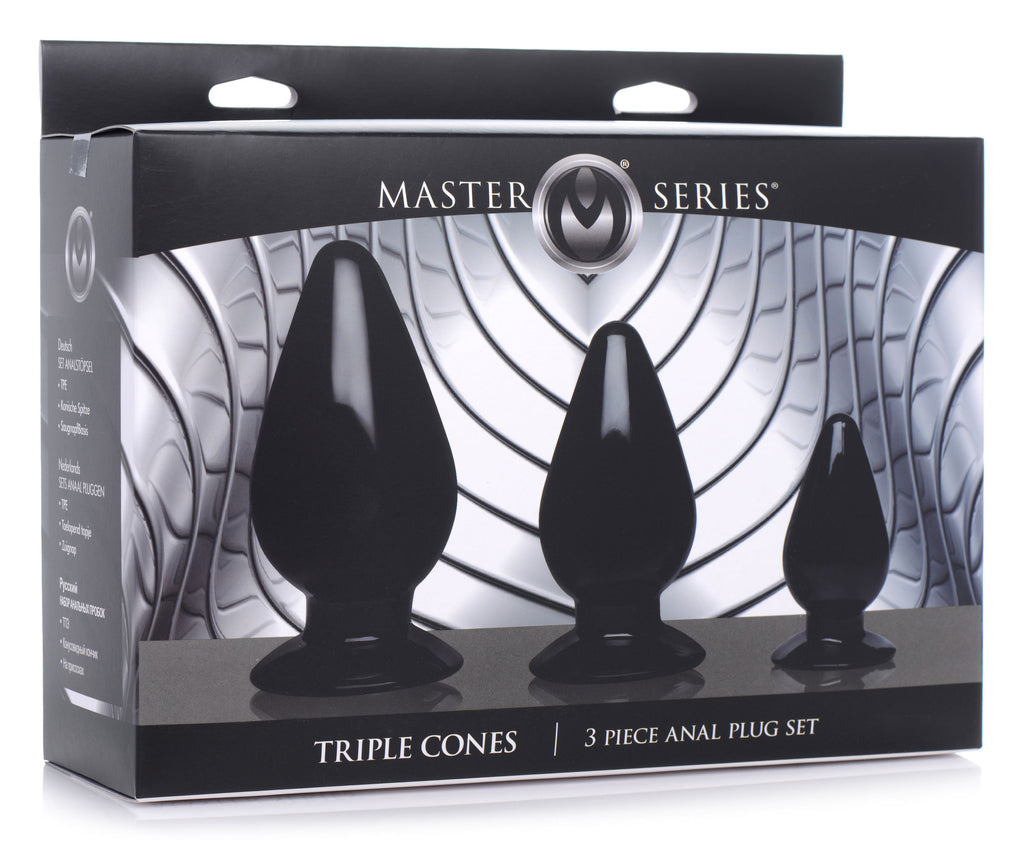Master Series Triple Cones 3 Piece Anal Plug Set - Black Black