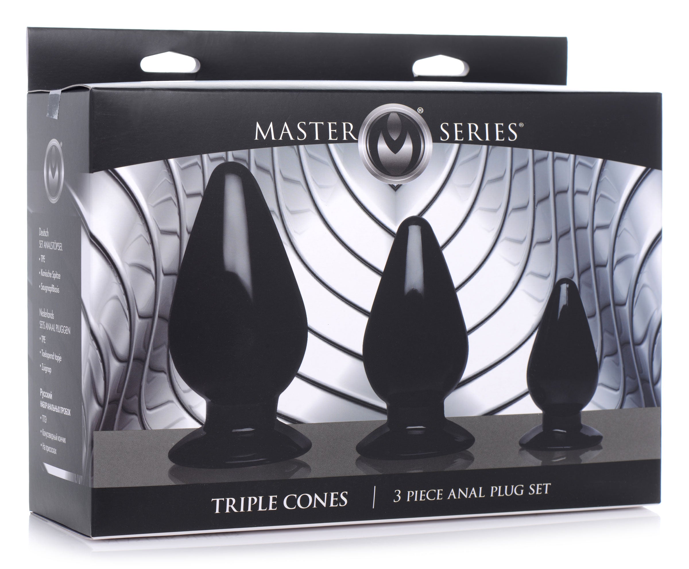 Master Series Triple Cones 3 Piece Anal Plug Set - Black Black