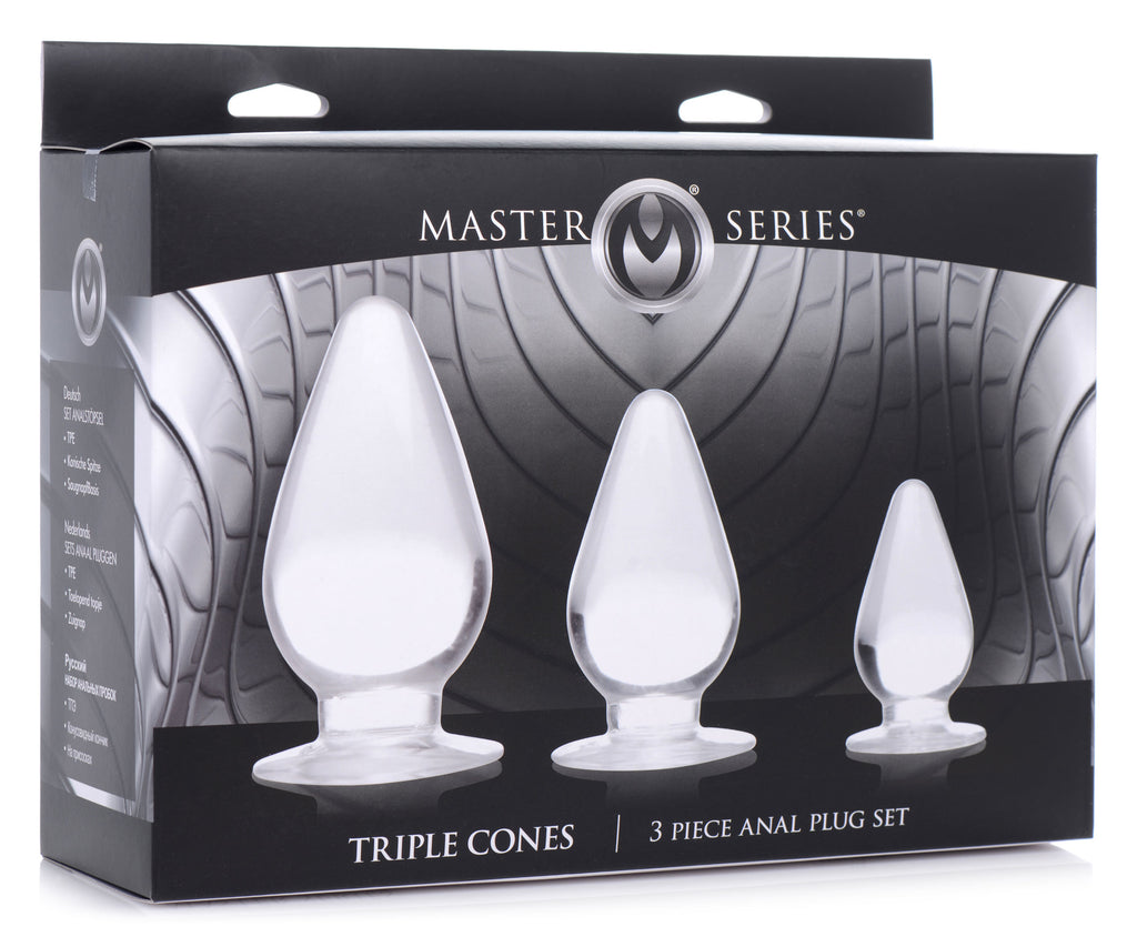 Master Series Triple Cones 3 Piece Anal Plug Set - Black Clear