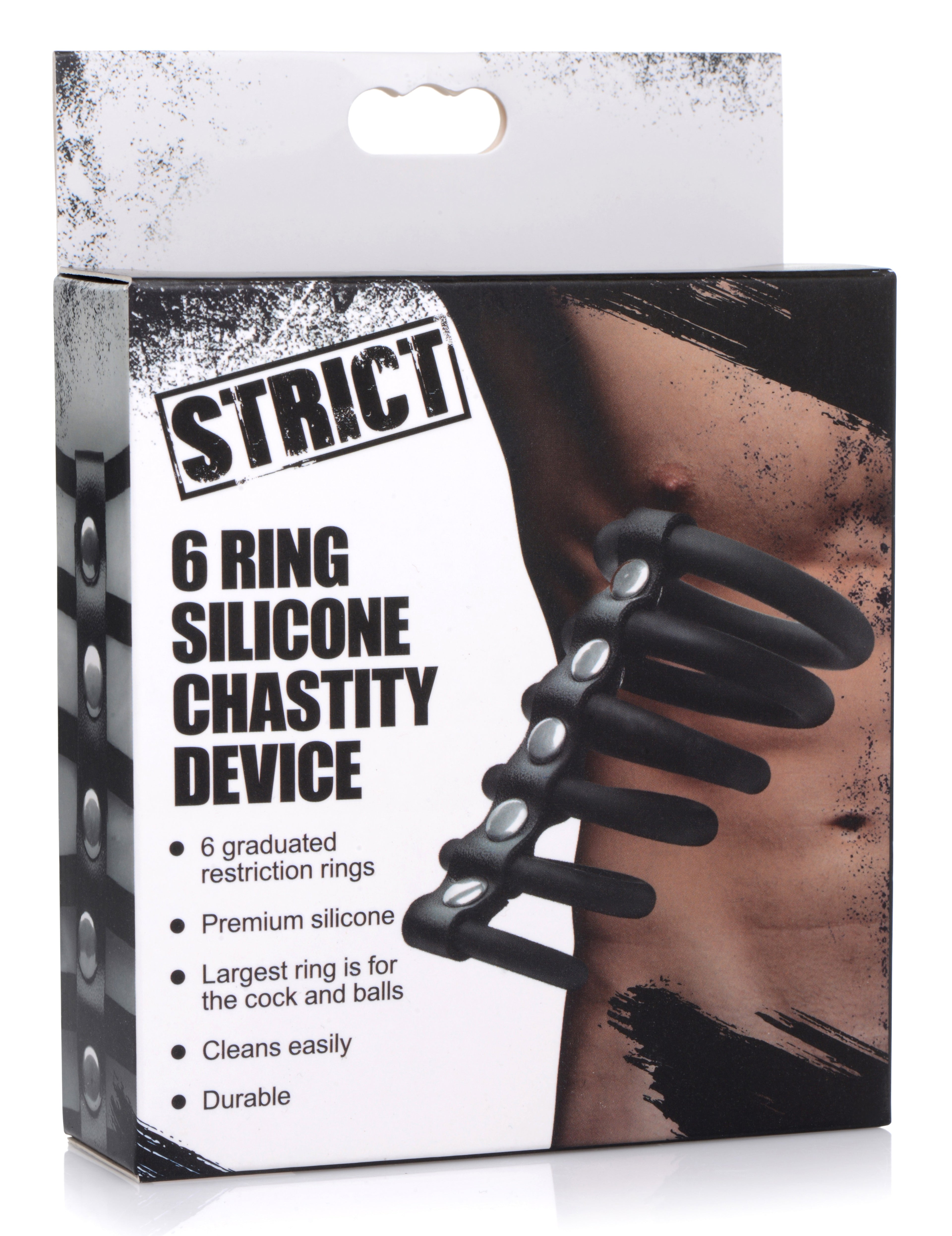 Strict 6 Ring Silicone Chastity Device Black