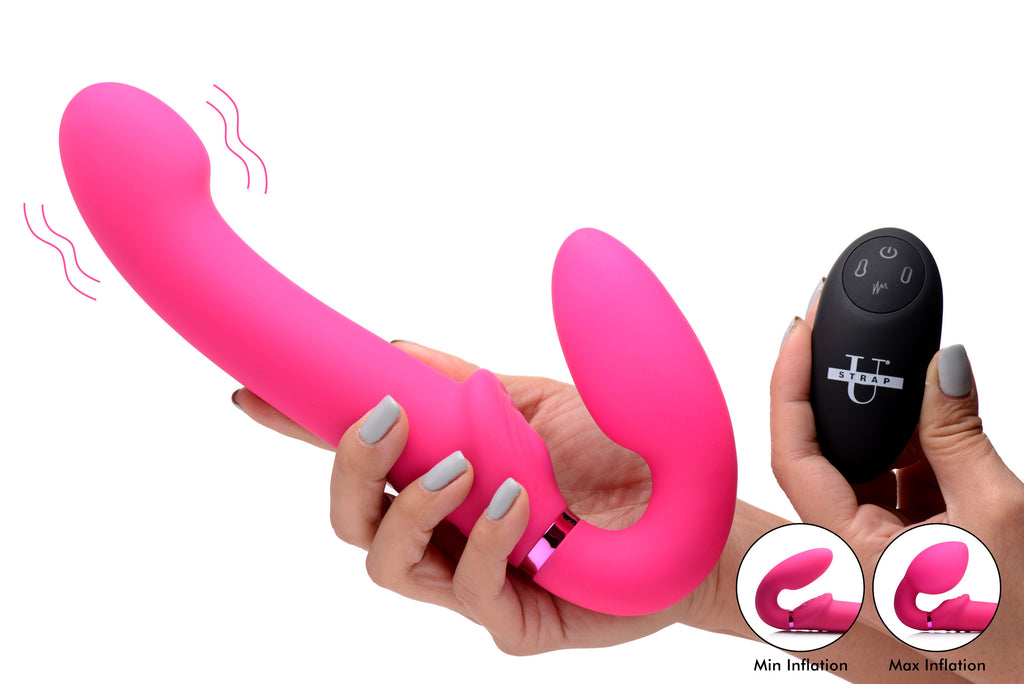 Strap U 10X Remote Control Ergo-Fit G-Pulse Inflatable and Vibrating Strapless Strap-on - Pink Pink