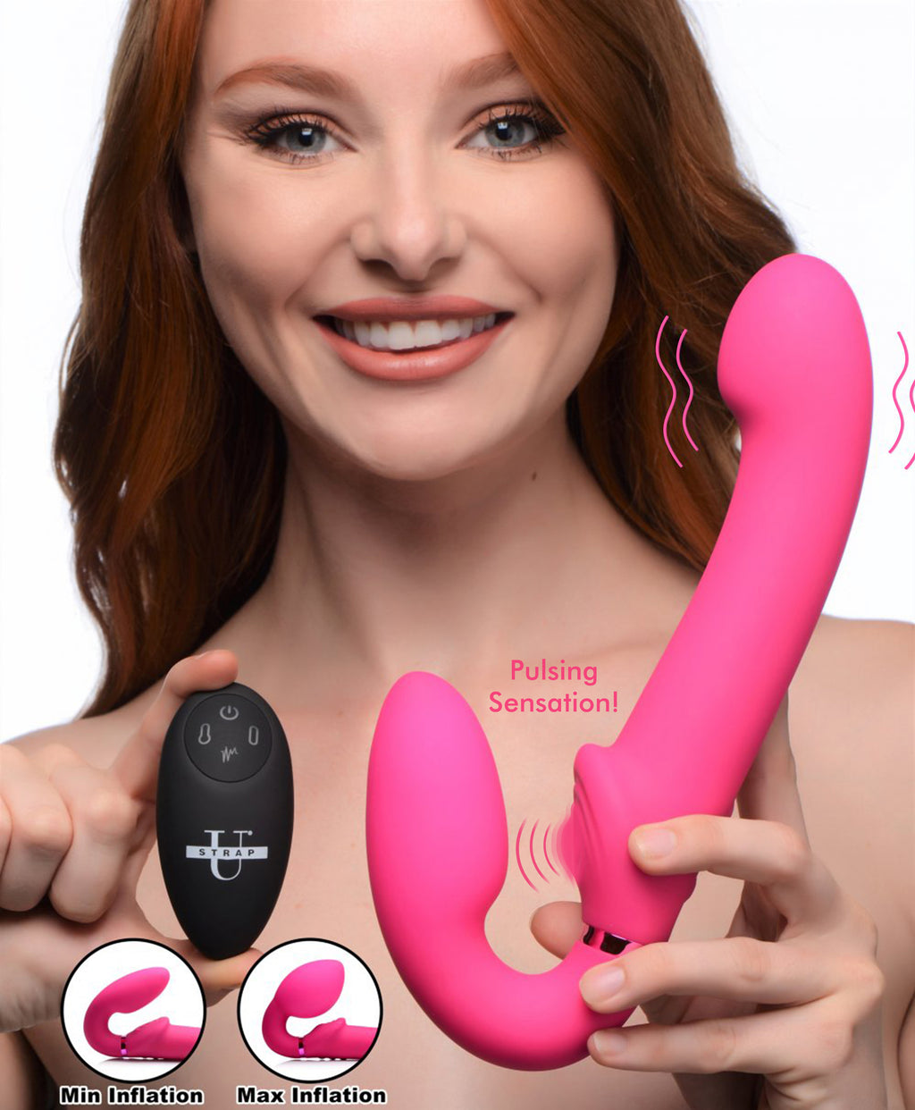 Strap U 10X Remote Control Ergo-Fit G-Pulse Inflatable and Vibrating Strapless Strap-on - Pink Pink