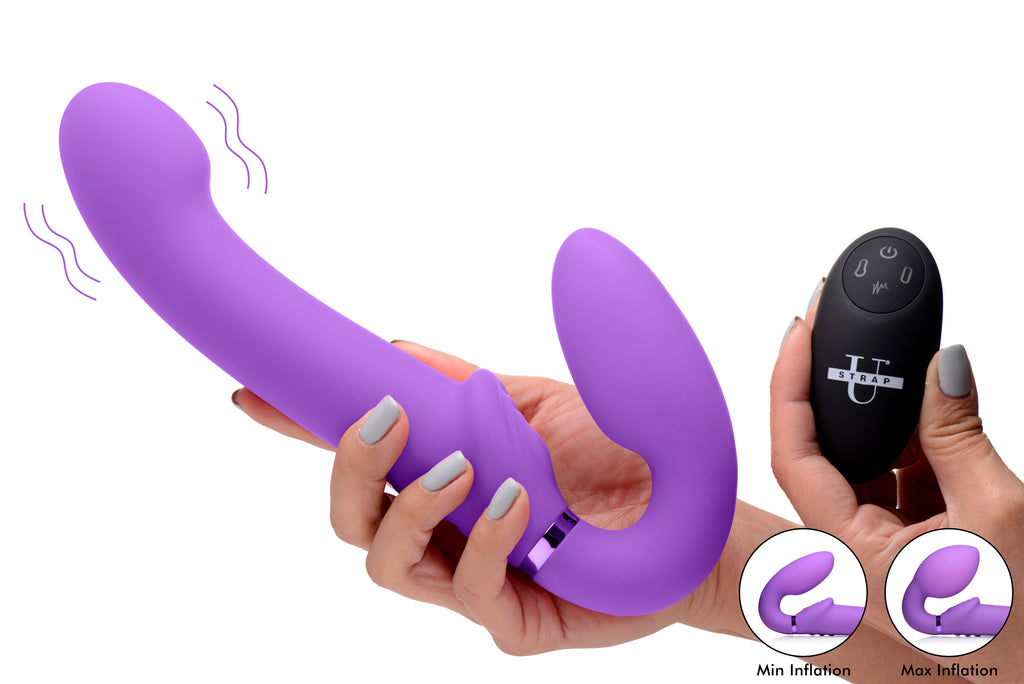 Strap U 10X Remote Control Ergo-Fit G-Pulse Inflatable and Vibrating Strapless Strap-on - Purple Purple