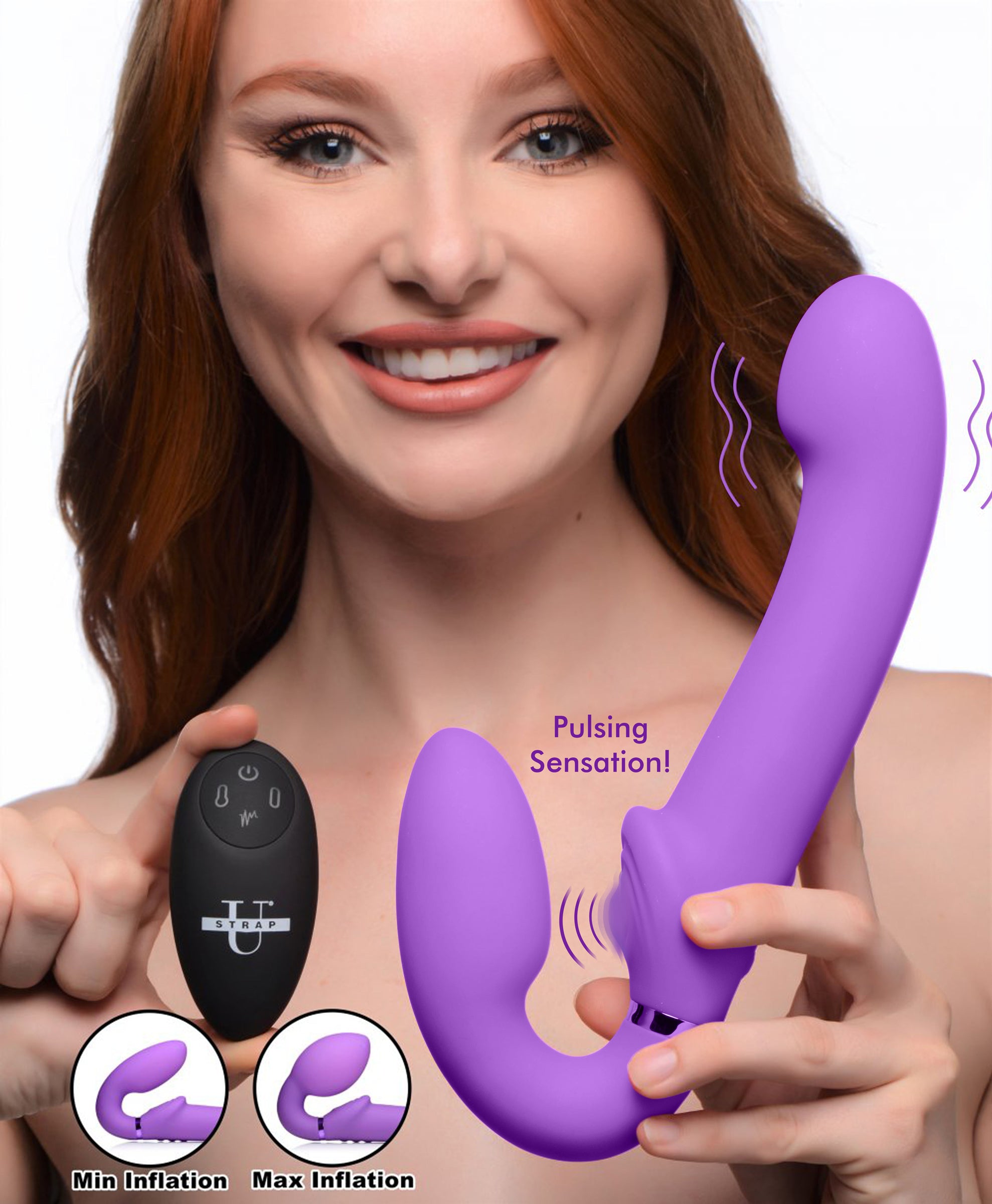 Strap U 10X Remote Control Ergo-Fit G-Pulse Inflatable and Vibrating Strapless Strap-on - Purple Purple