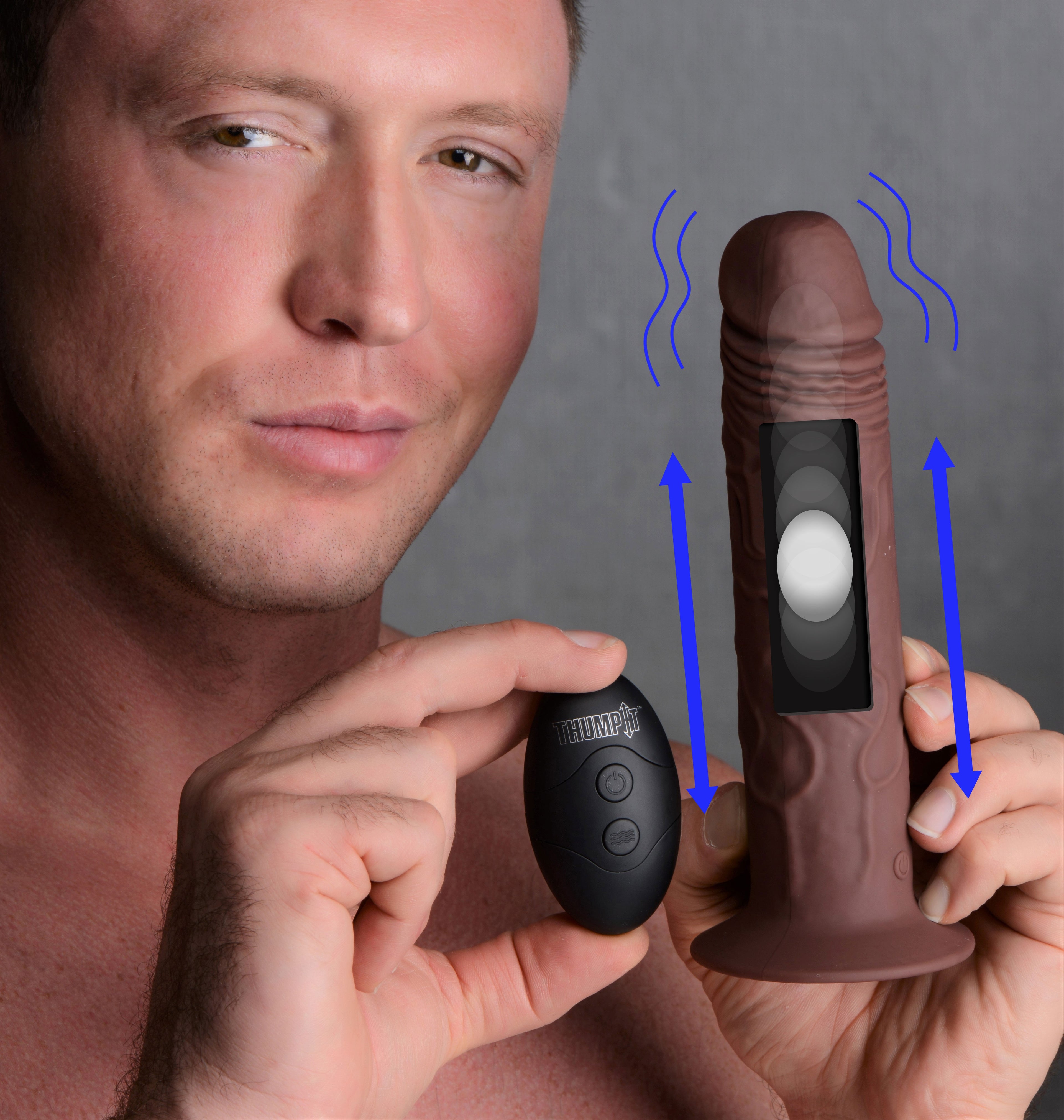 Thump It 7X Remote Control Vibrating and Thumping Dildo - Dark Brown