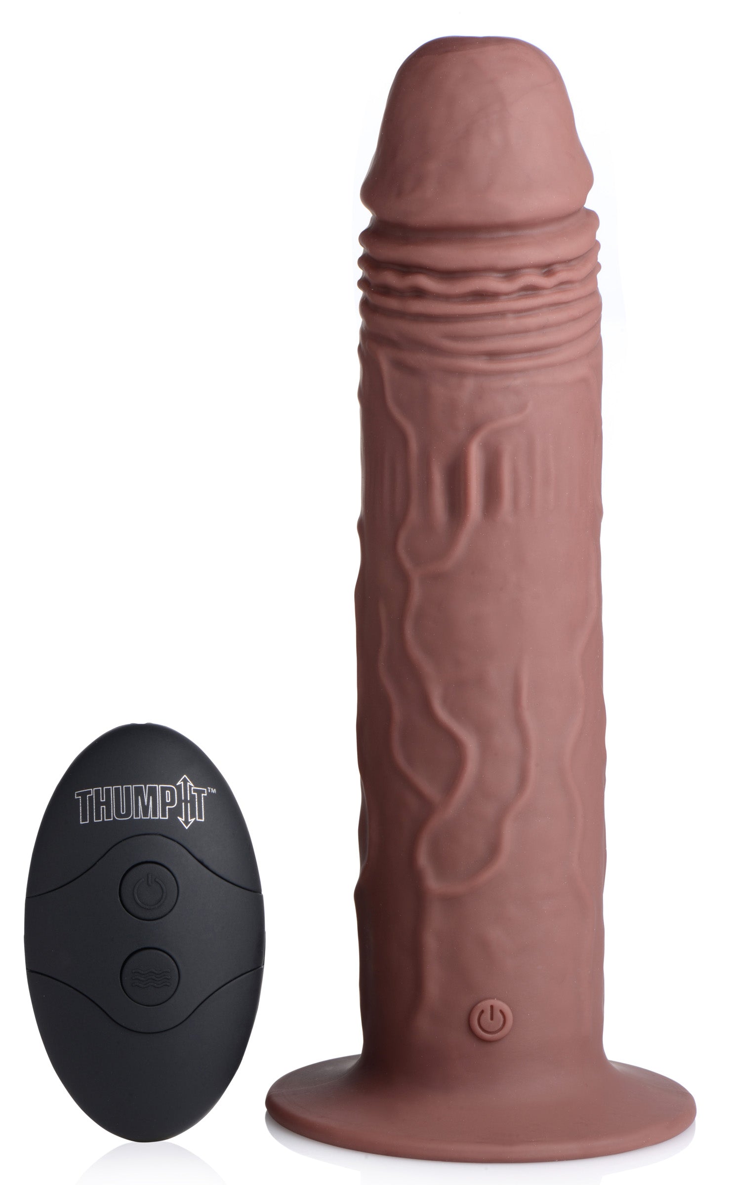 Thump It 7X Remote Control Vibrating and Thumping Dildo - Dark Brown