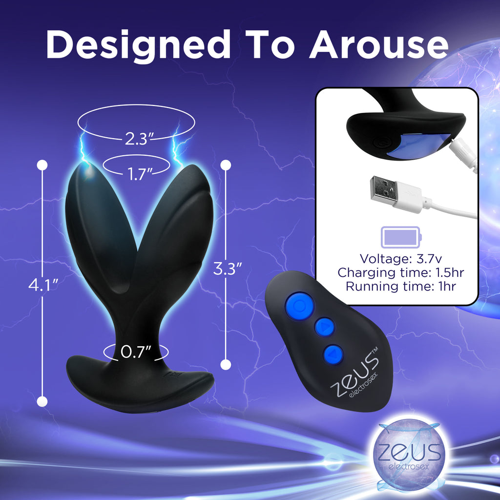 Zeus Electrosex 64X Electro-Spread Vibrating and Estim Silicone Butt Plug Black