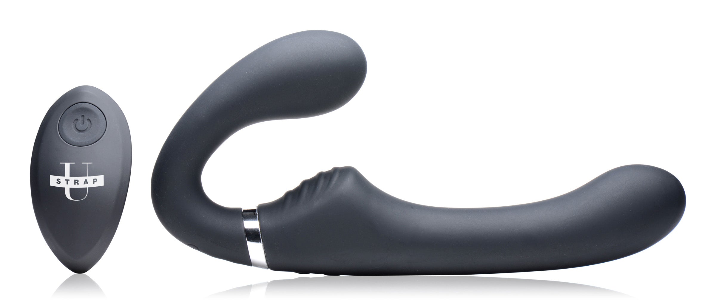 Strap U 10X Vibrating Silicone Strapless Strap-on - Black Black