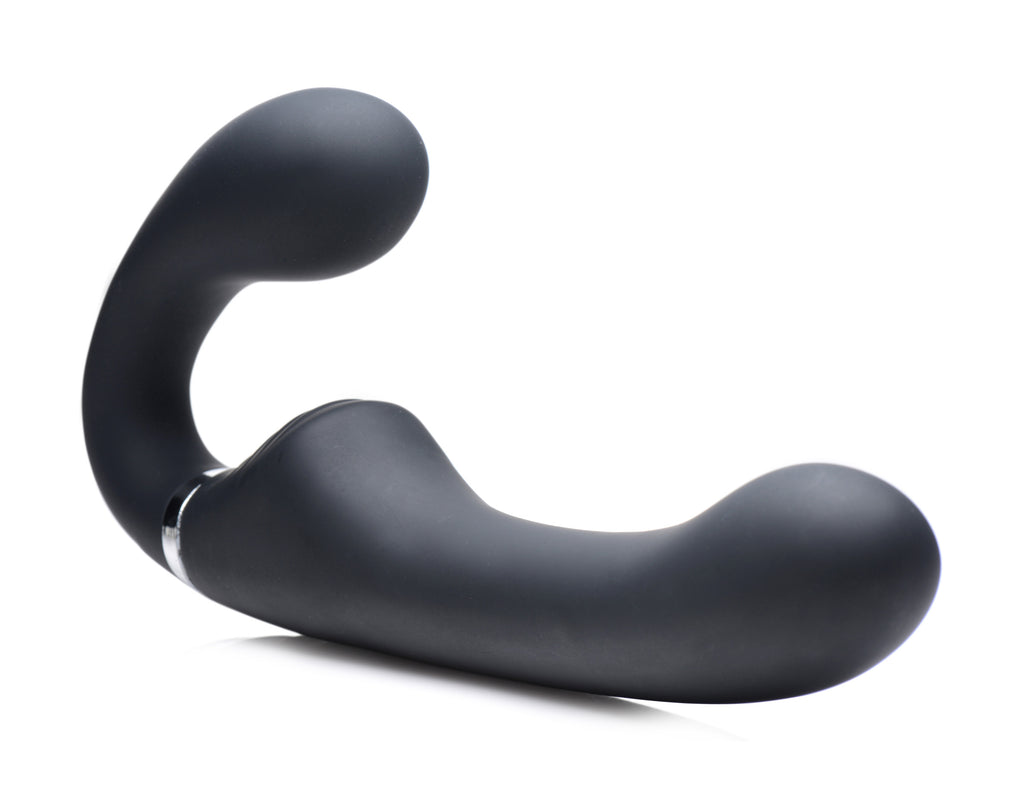 Strap U 10X Vibrating Silicone Strapless Strap-on - Black Black