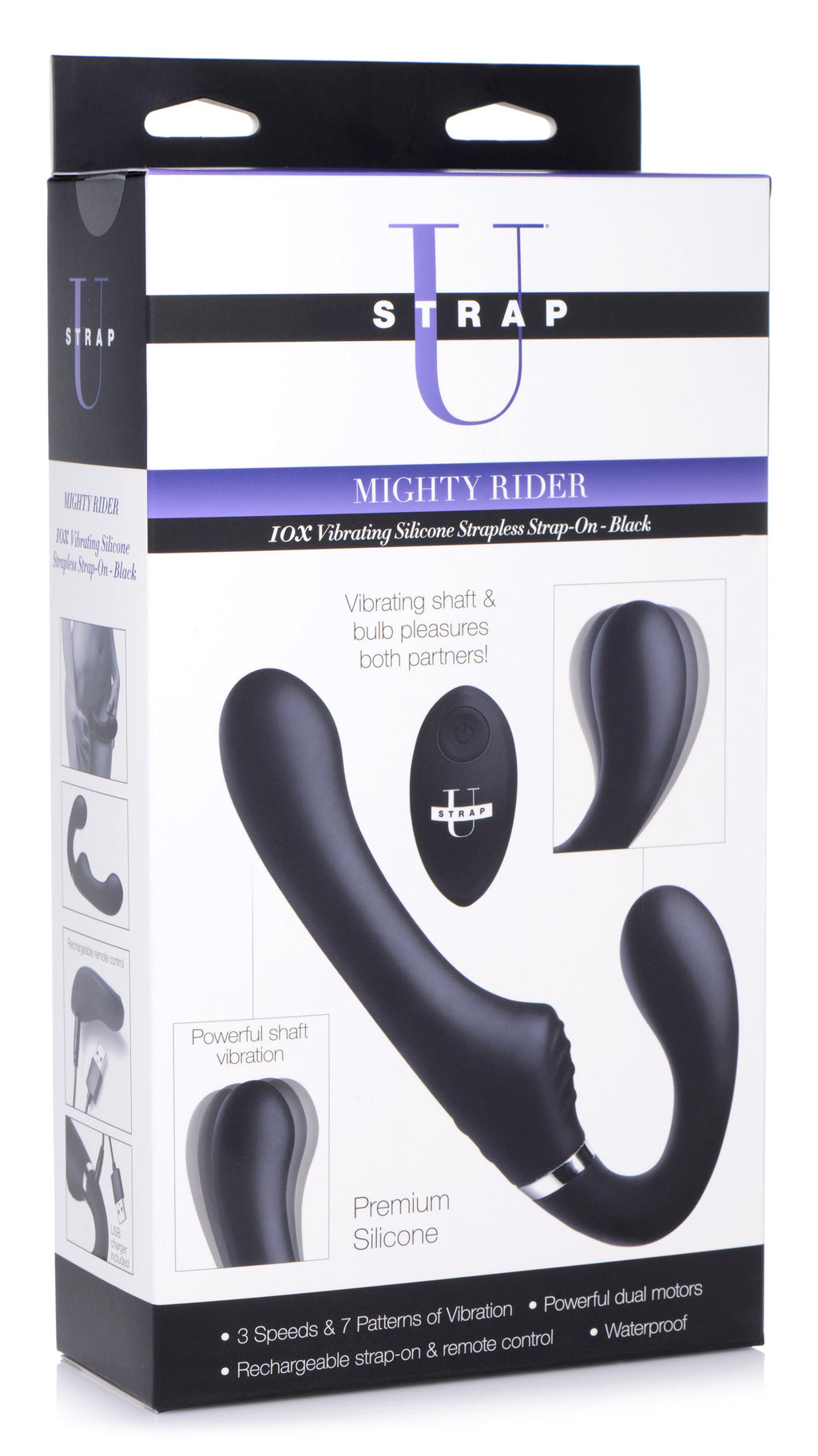 Strap U 10X Vibrating Silicone Strapless Strap-on - Black Black