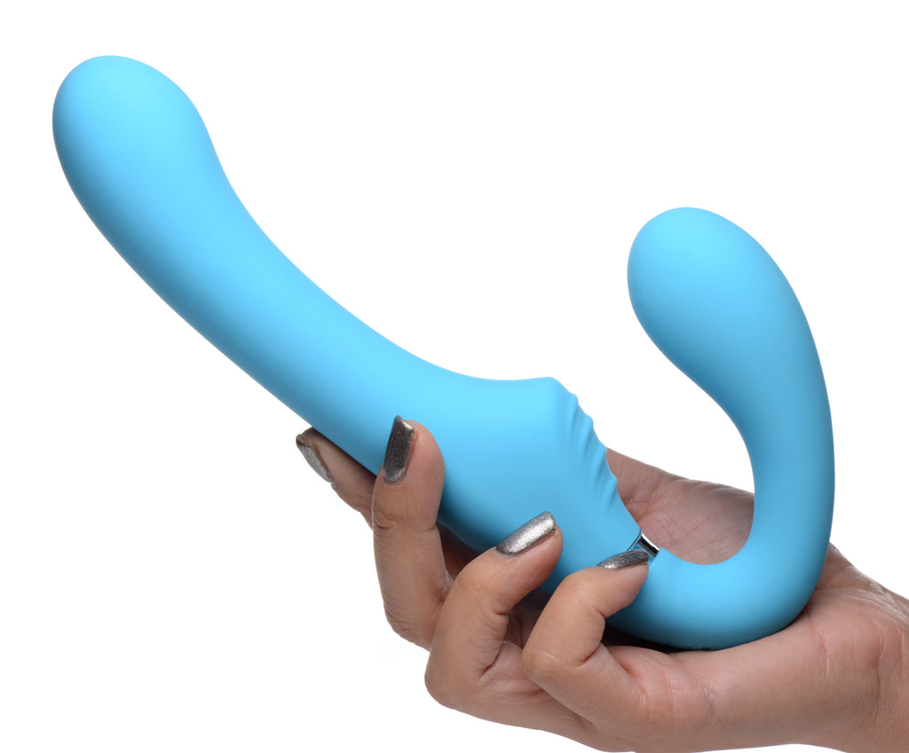 Strap U 10X Vibrating Silicone Strapless Strap-on - Black Blue