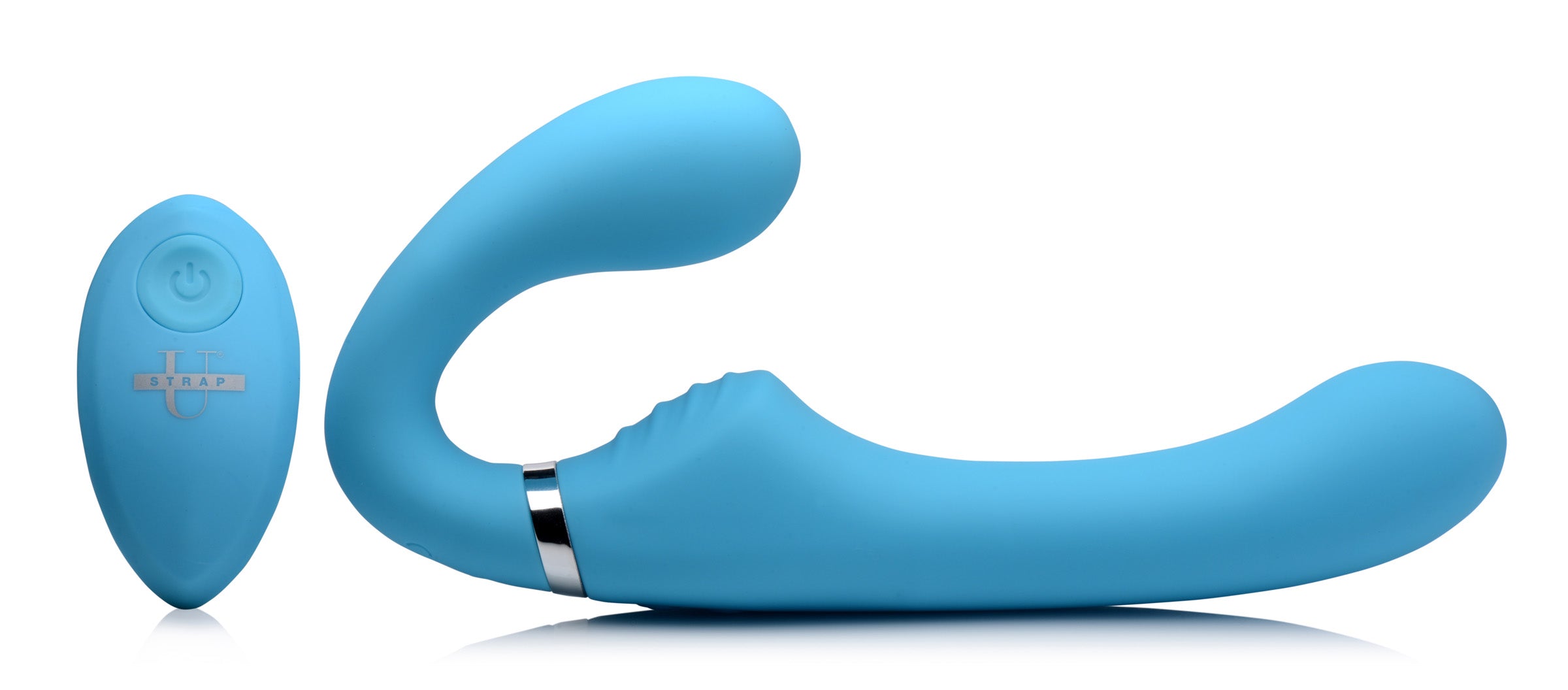 Strap U 10X Vibrating Silicone Strapless Strap-on - Black Blue