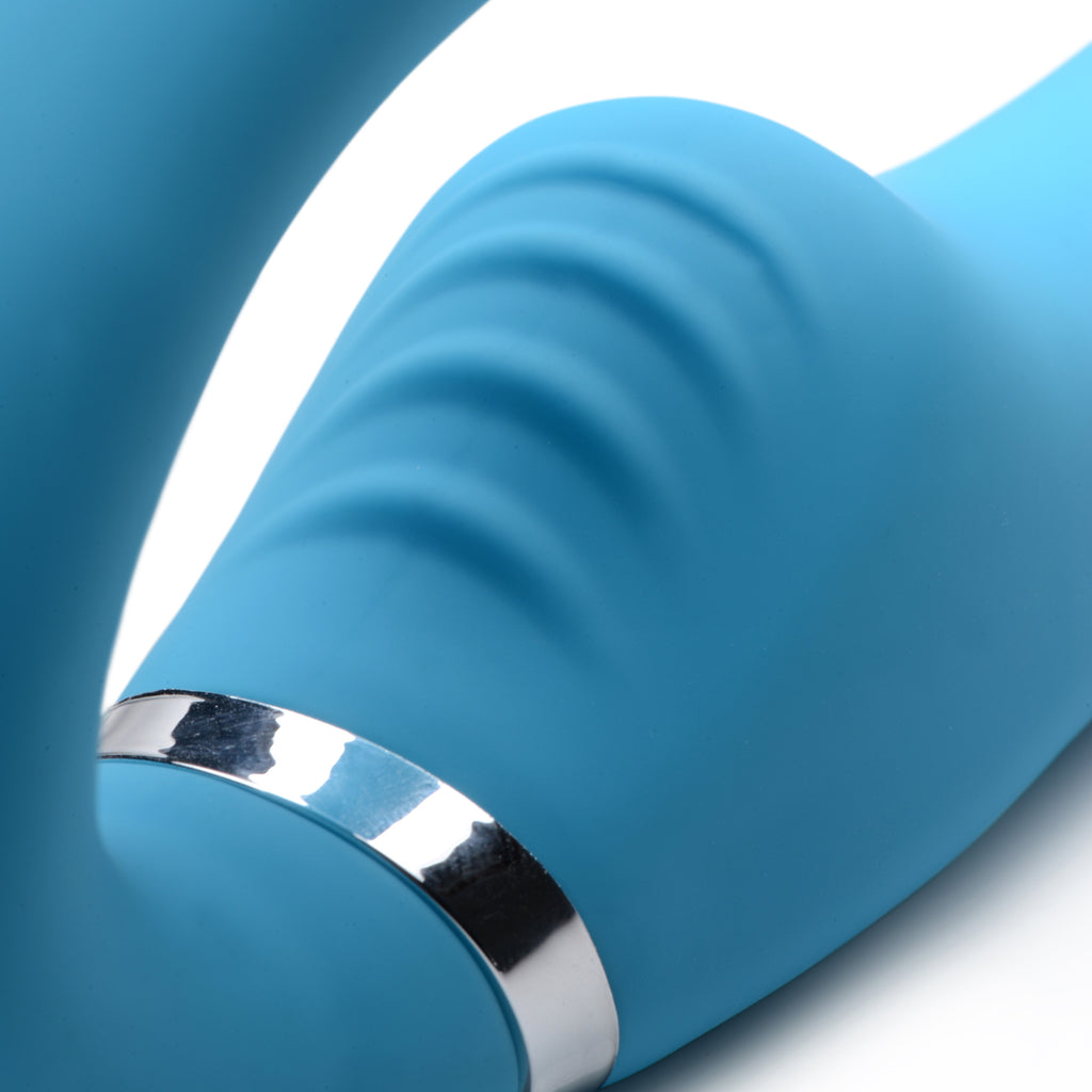 Strap U 10X Vibrating Silicone Strapless Strap-on - Black Blue
