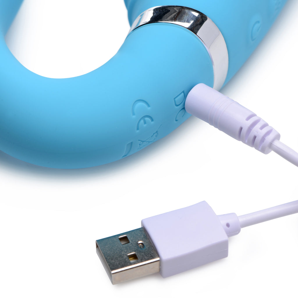 Strap U 10X Vibrating Silicone Strapless Strap-on - Black Blue