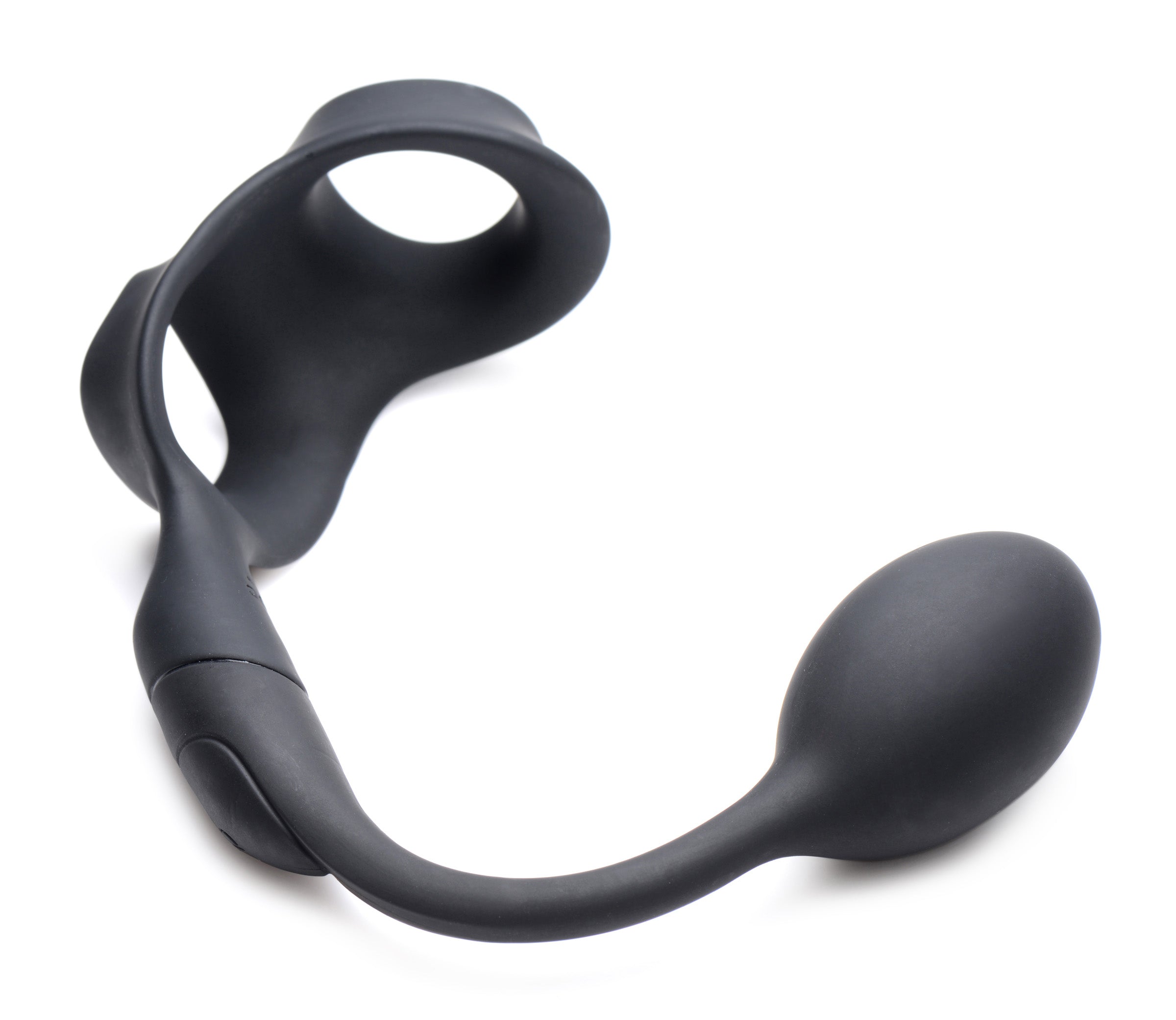 Alpha-Pro 10X P-Bomb Silicone Cock and Ball Ring with Vibrating Anal Plug Black