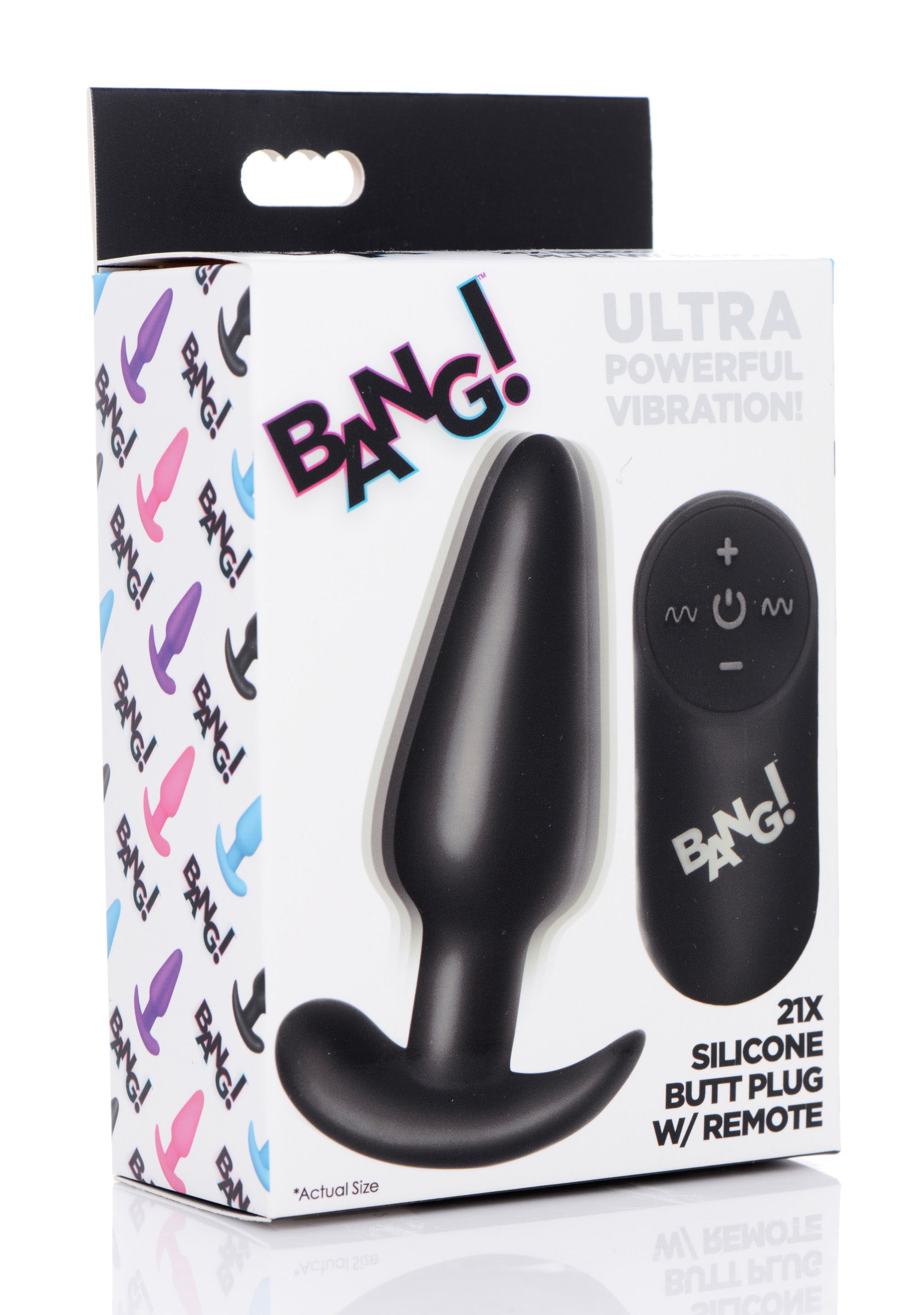 Bang! Remote Control 21X Vibrating Silicone Butt Plug - Black Black