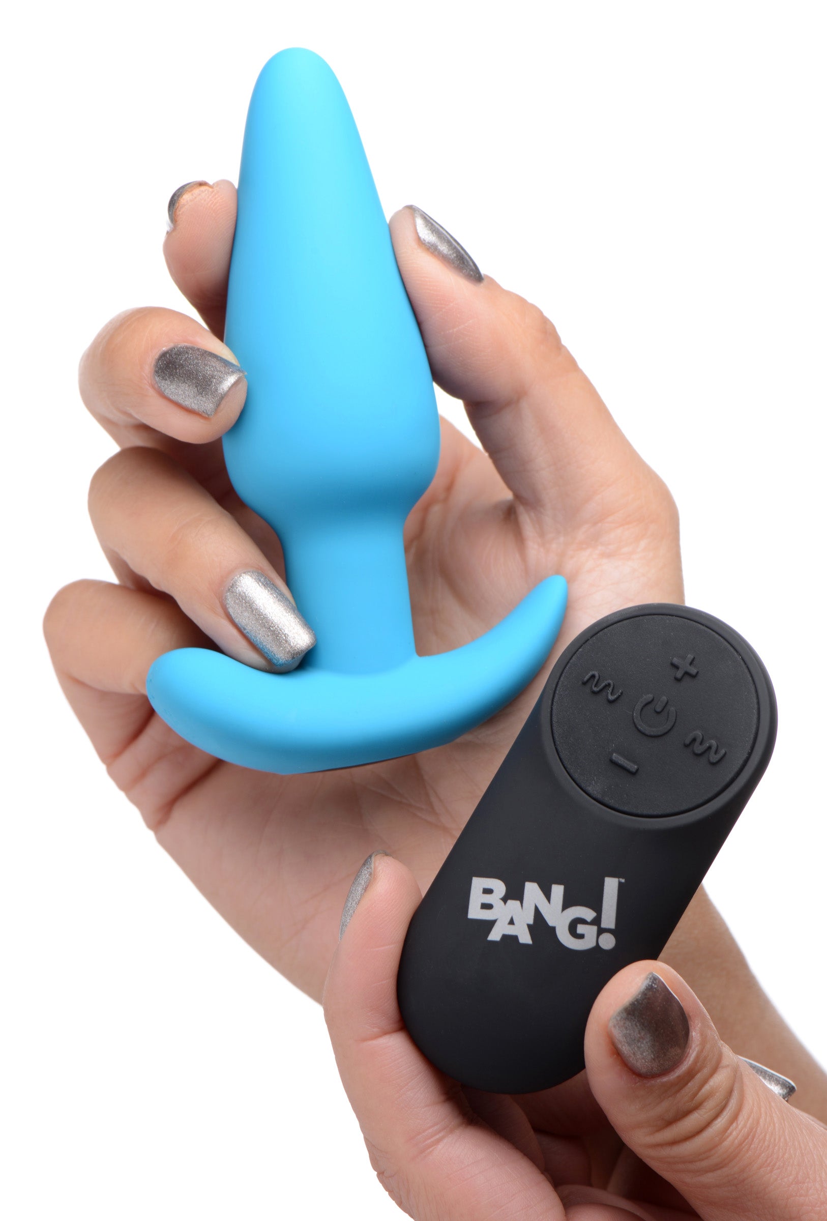 Bang! Remote Control 21X Vibrating Silicone Butt Plug - Black Blue