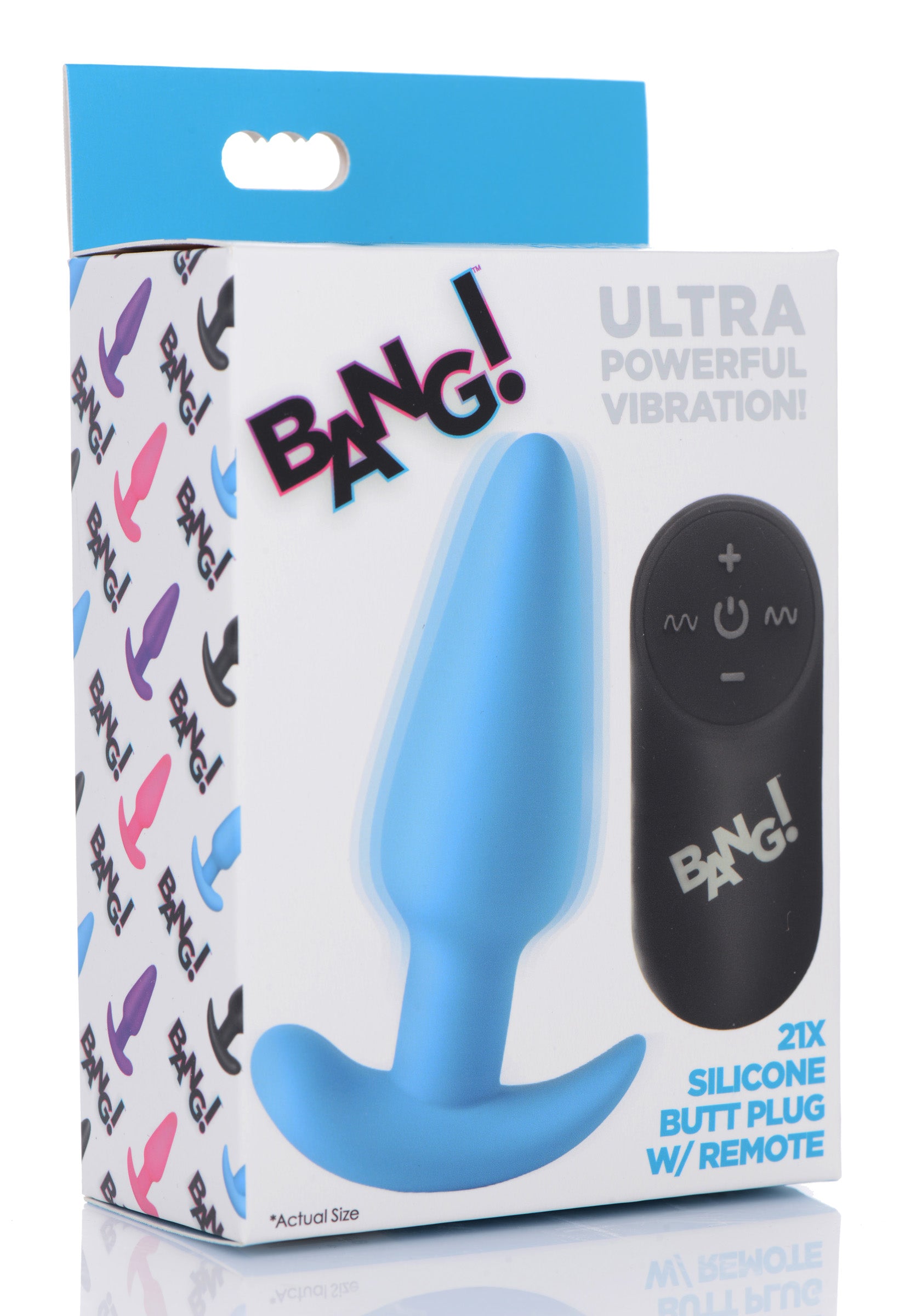 Bang! Remote Control 21X Vibrating Silicone Butt Plug - Black Blue