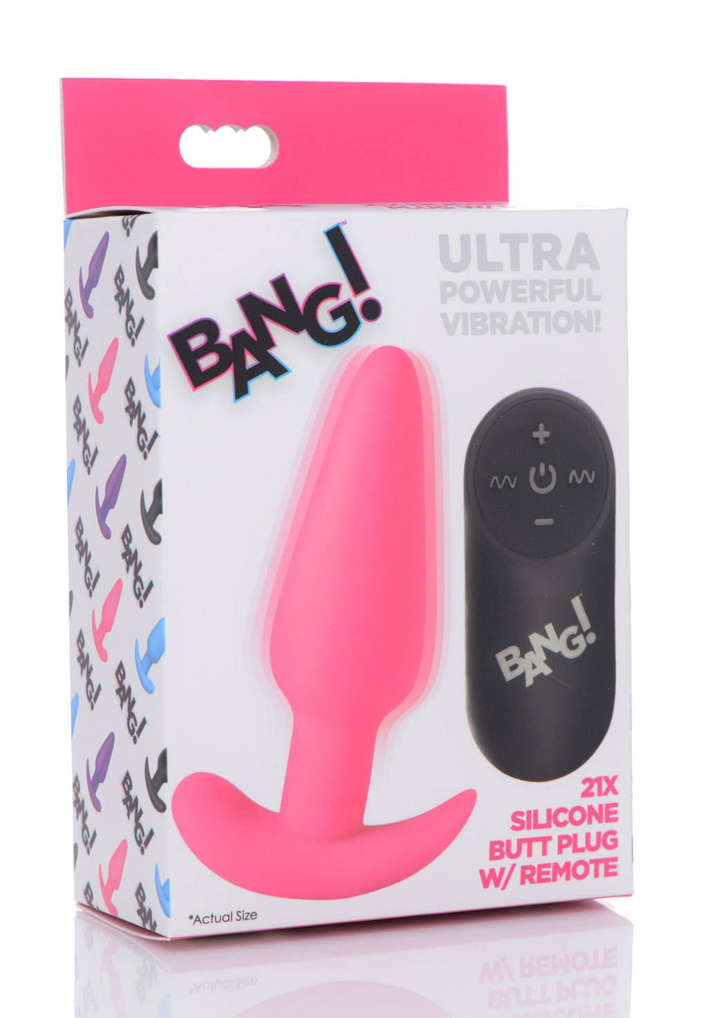 Bang! Remote Control 21X Vibrating Silicone Butt Plug - Black Pink