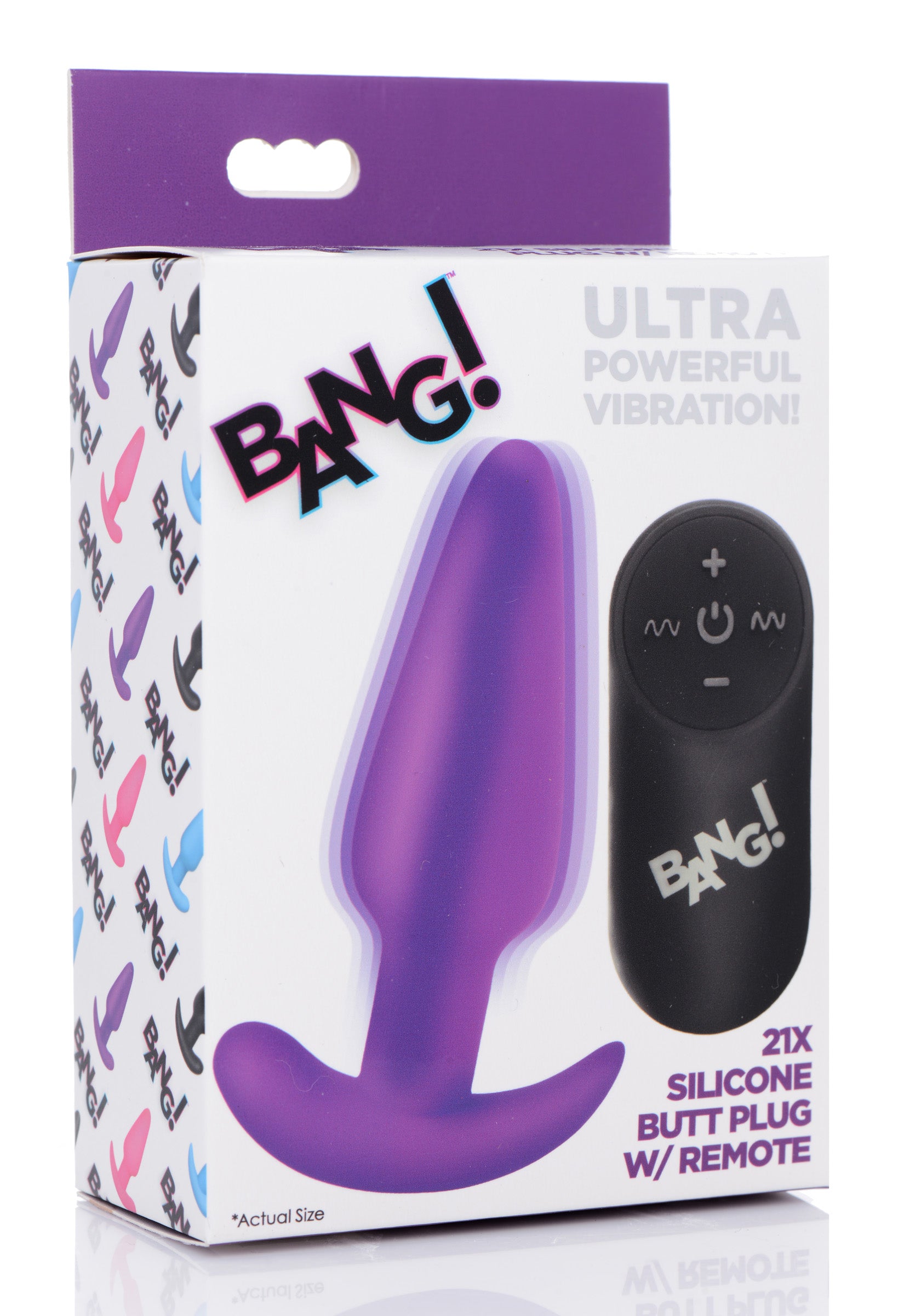Bang! Remote Control 21X Vibrating Silicone Butt Plug - Black Purple