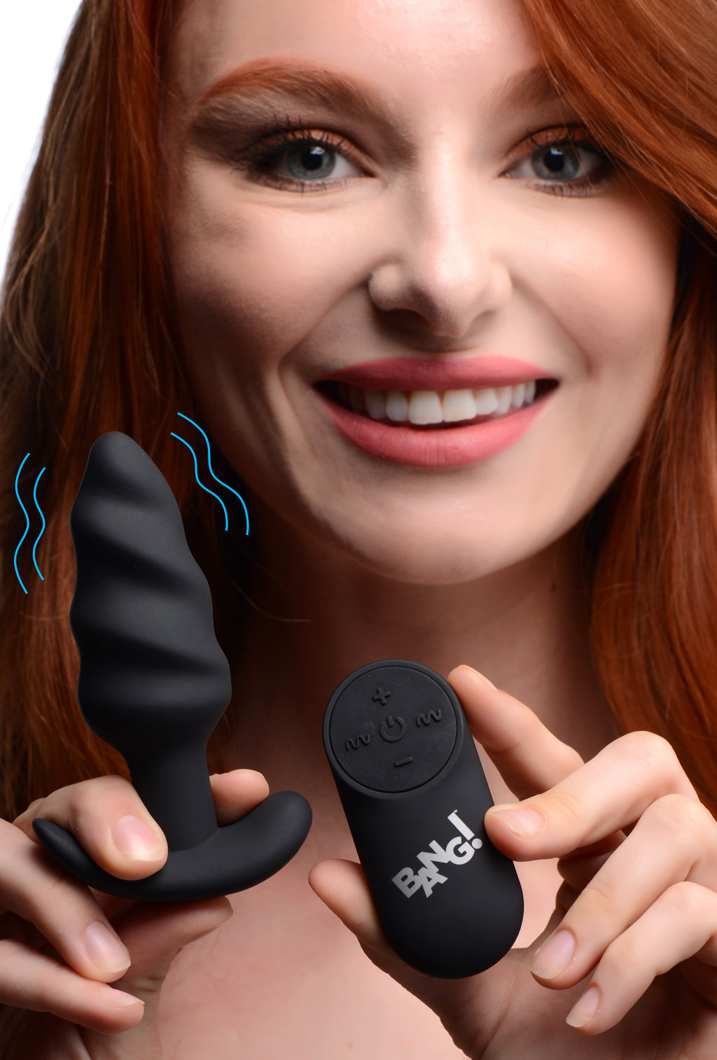 Bang! Remote Control 21X Vibrating Silicone Swirl Butt Plug - Black Black
