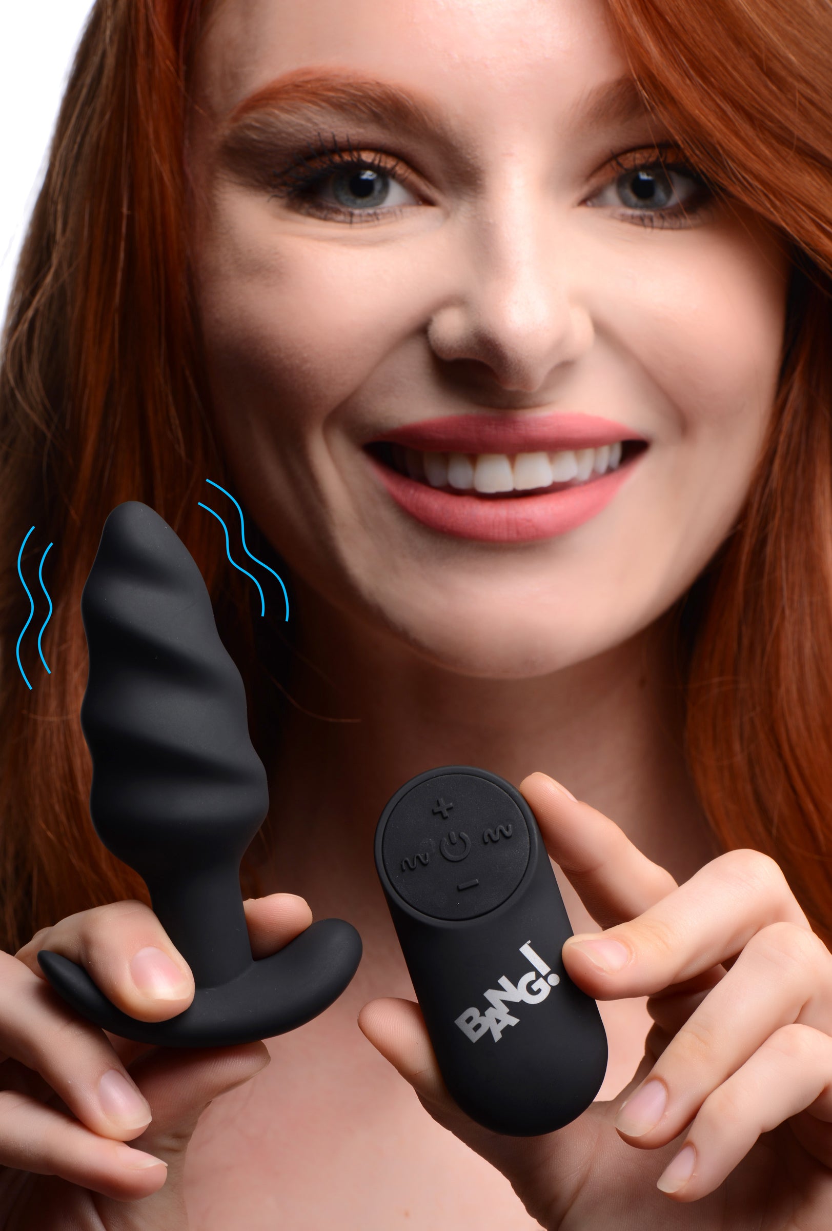 Bang! Remote Control 21X Vibrating Silicone Swirl Butt Plug - Black Black