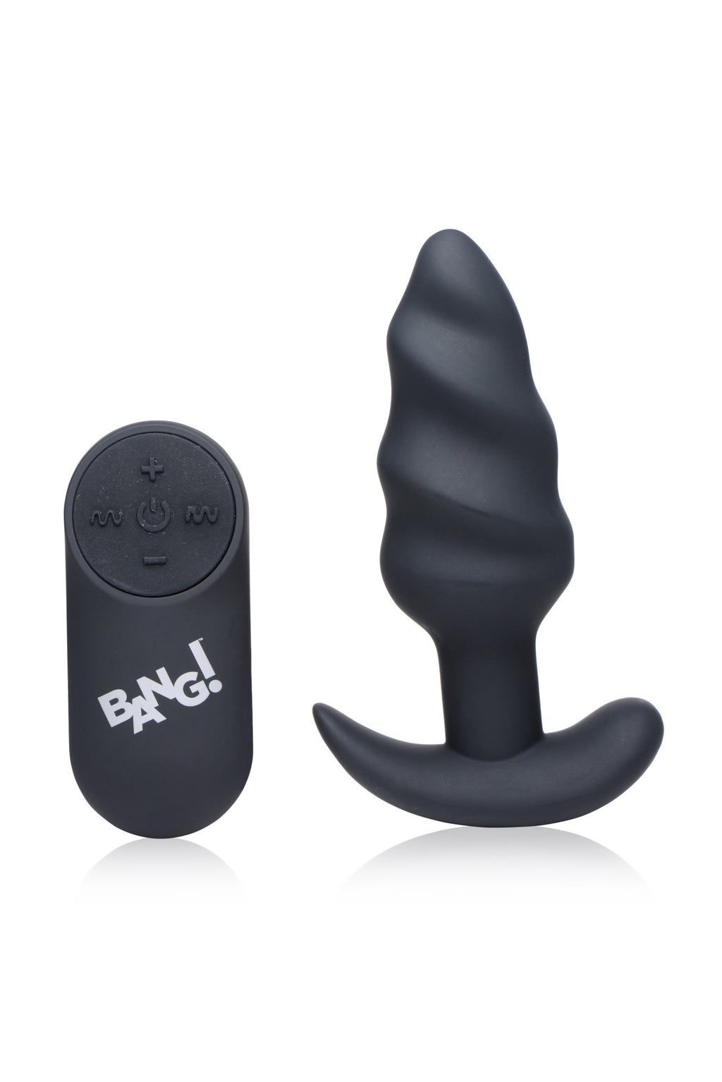 Bang! Remote Control 21X Vibrating Silicone Swirl Butt Plug - Black Black