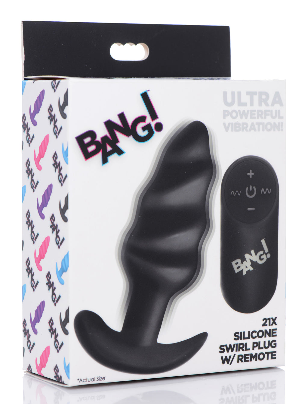 Bang! Remote Control 21X Vibrating Silicone Swirl Butt Plug - Black Black