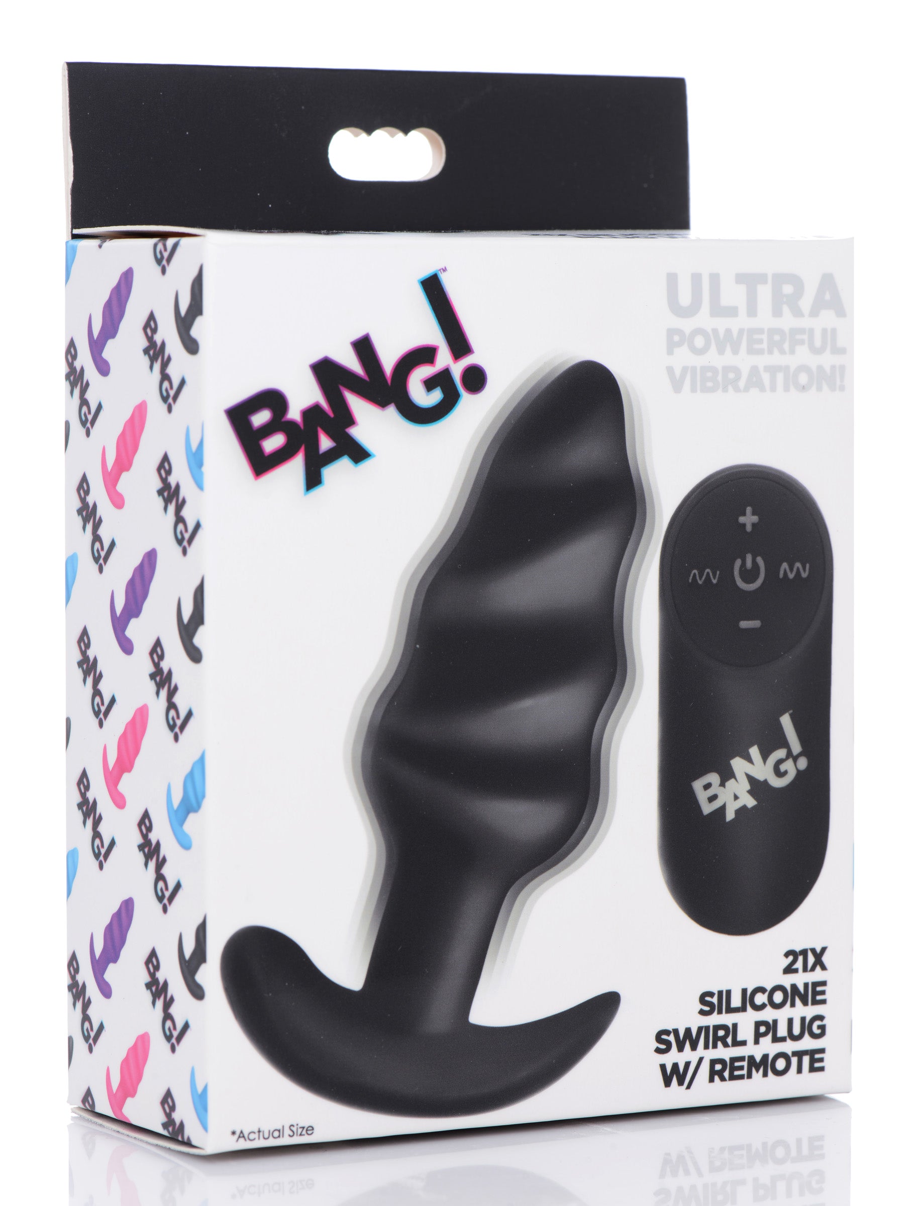 Bang! Remote Control 21X Vibrating Silicone Swirl Butt Plug - Black Black