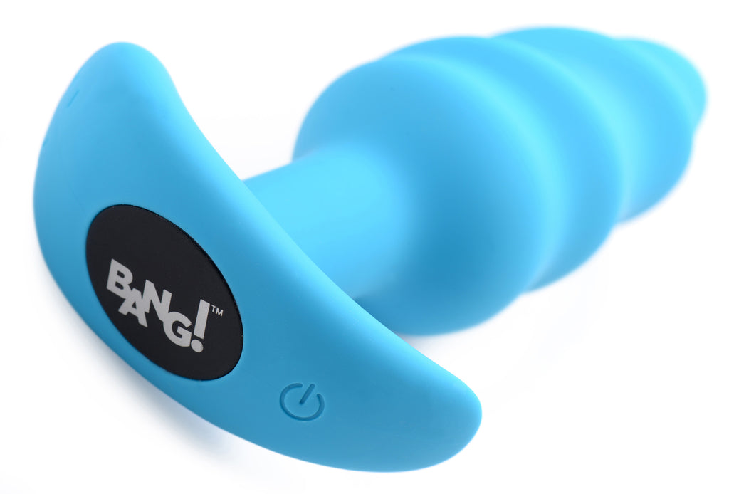 Bang! Remote Control 21X Vibrating Silicone Swirl Butt Plug - Black Blue