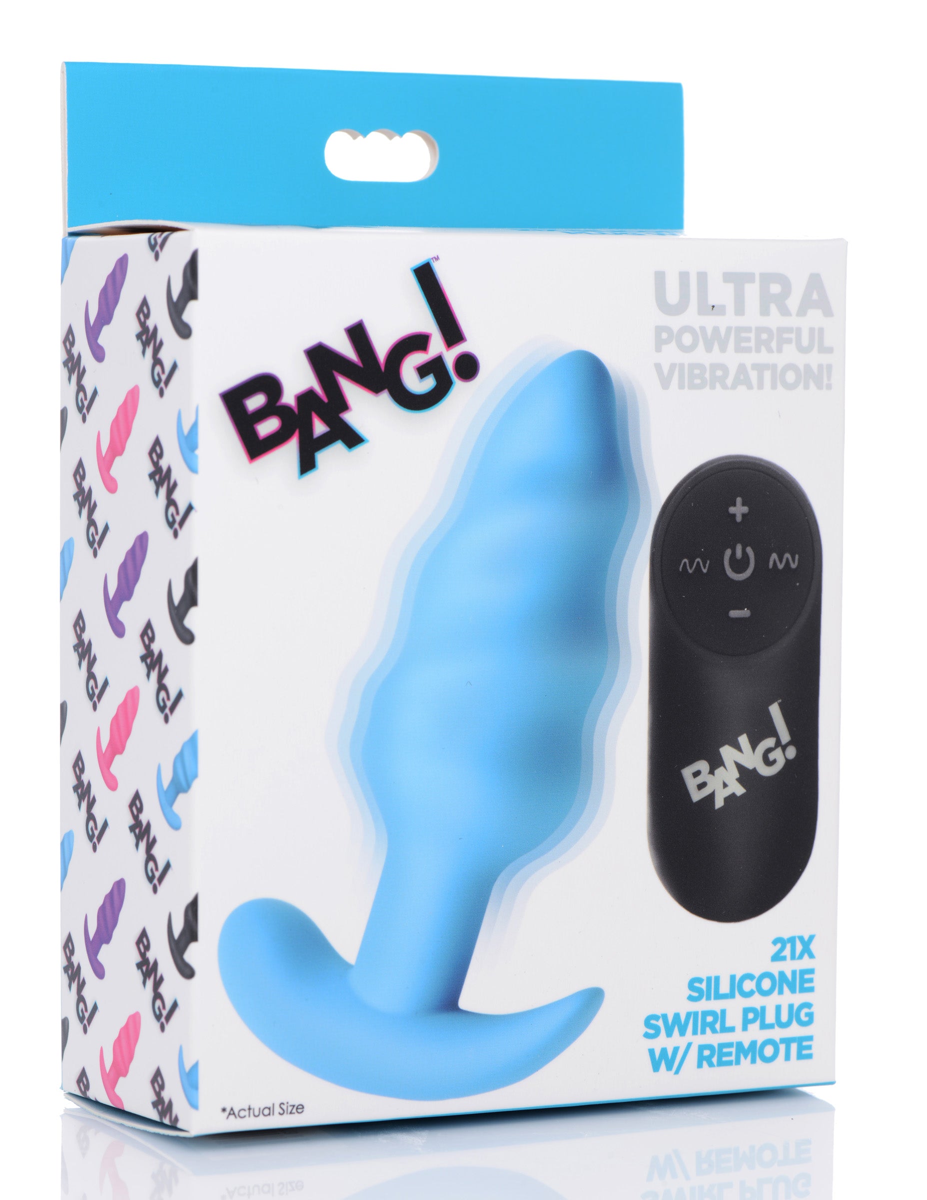 Bang! Remote Control 21X Vibrating Silicone Swirl Butt Plug - Black Blue