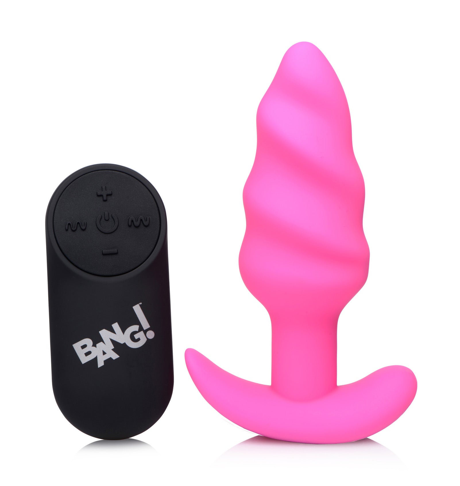 Bang! Remote Control 21X Vibrating Silicone Swirl Butt Plug - Black Pink