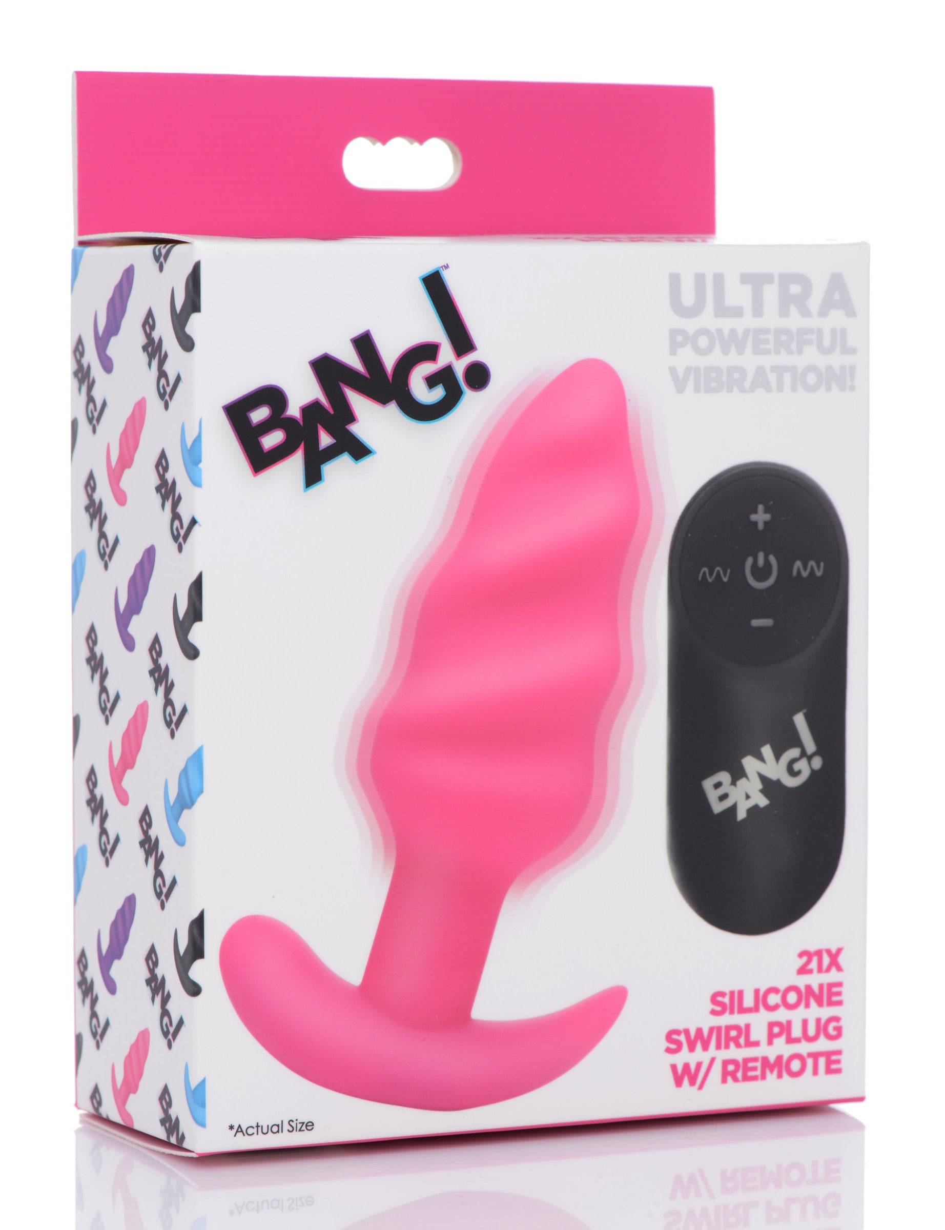 Bang! Remote Control 21X Vibrating Silicone Swirl Butt Plug - Black Pink