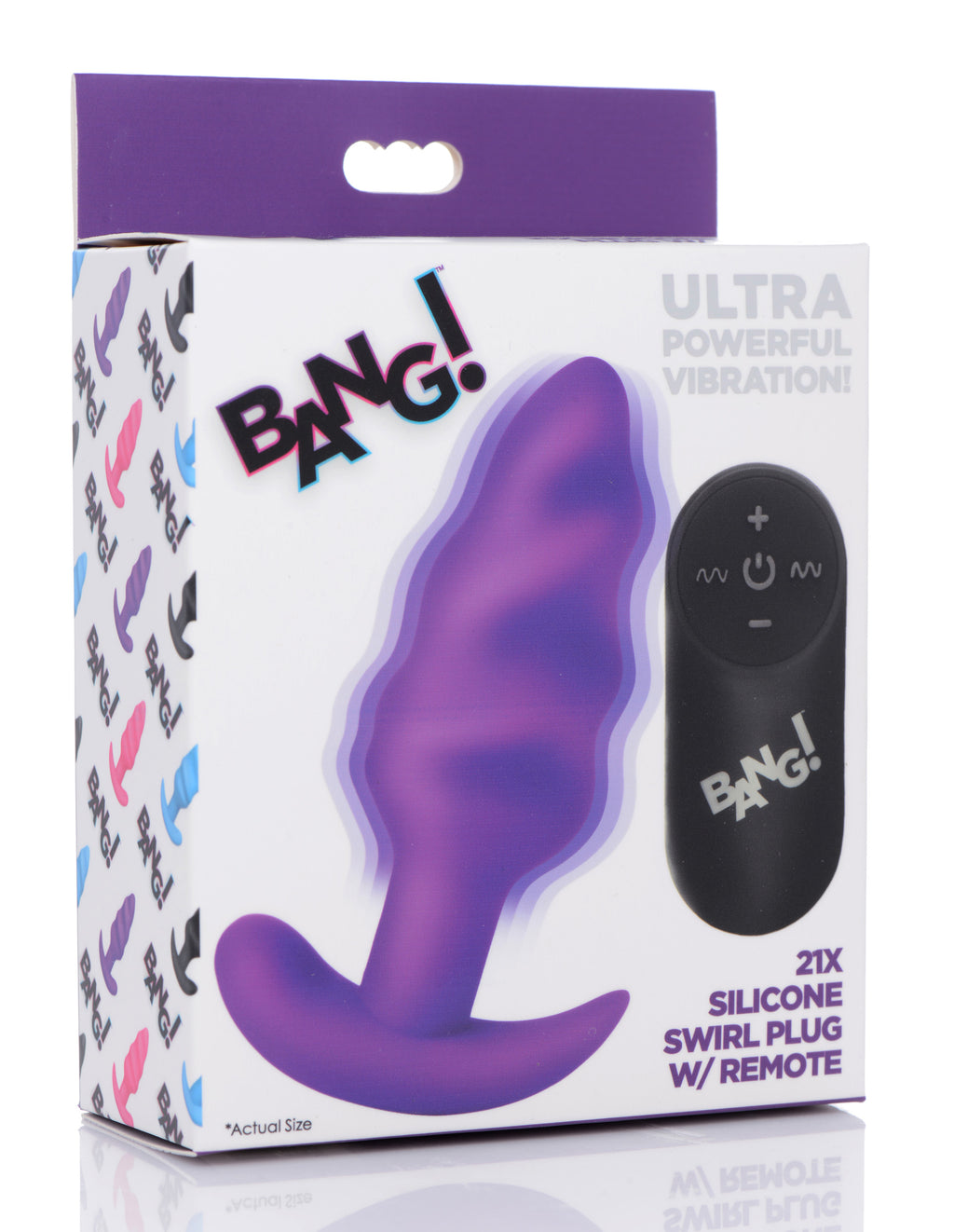 Bang! Remote Control 21X Vibrating Silicone Swirl Butt Plug - Black Purple
