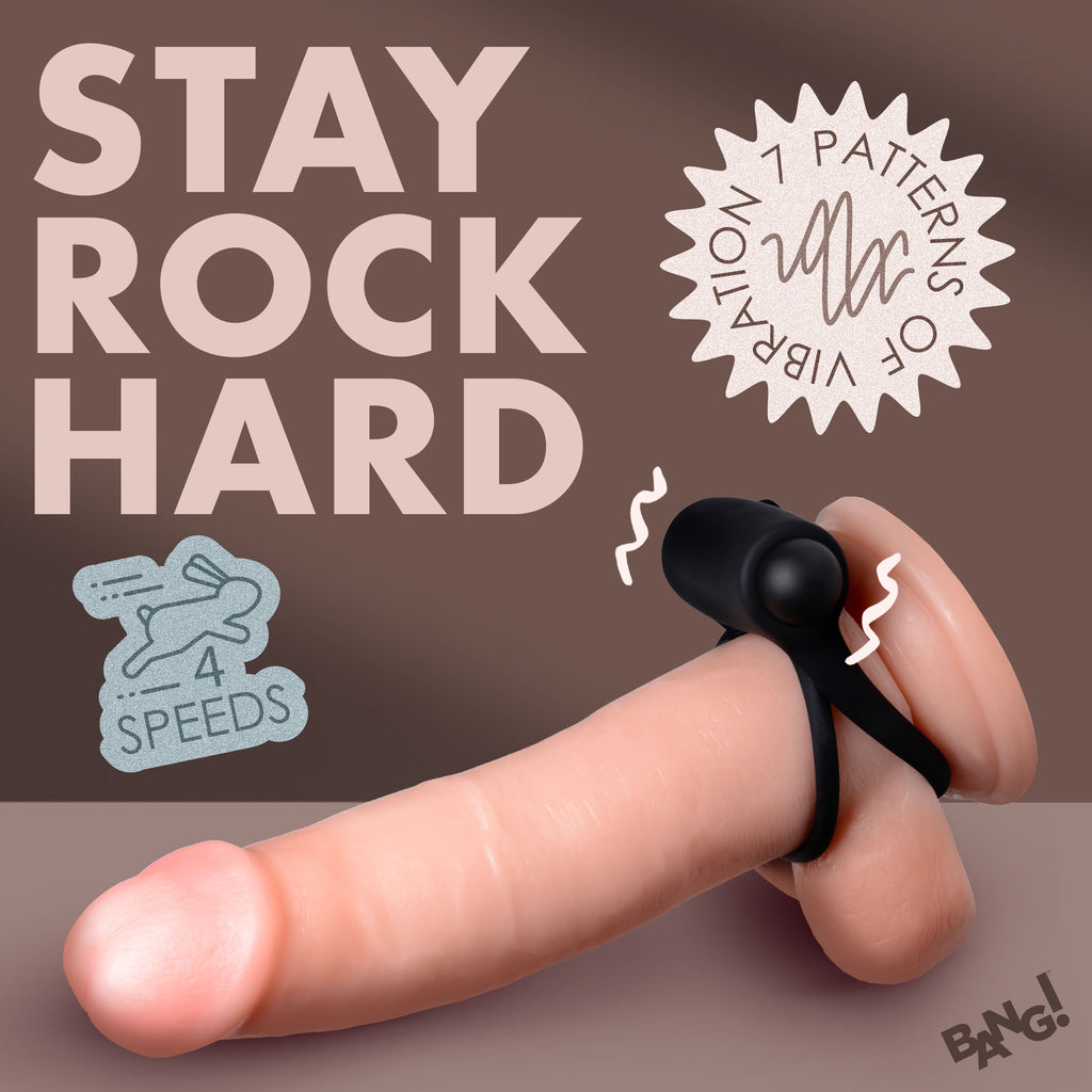 Bang! Remote Control 28X Vibrating Cock Ring and Bullet - Black Black