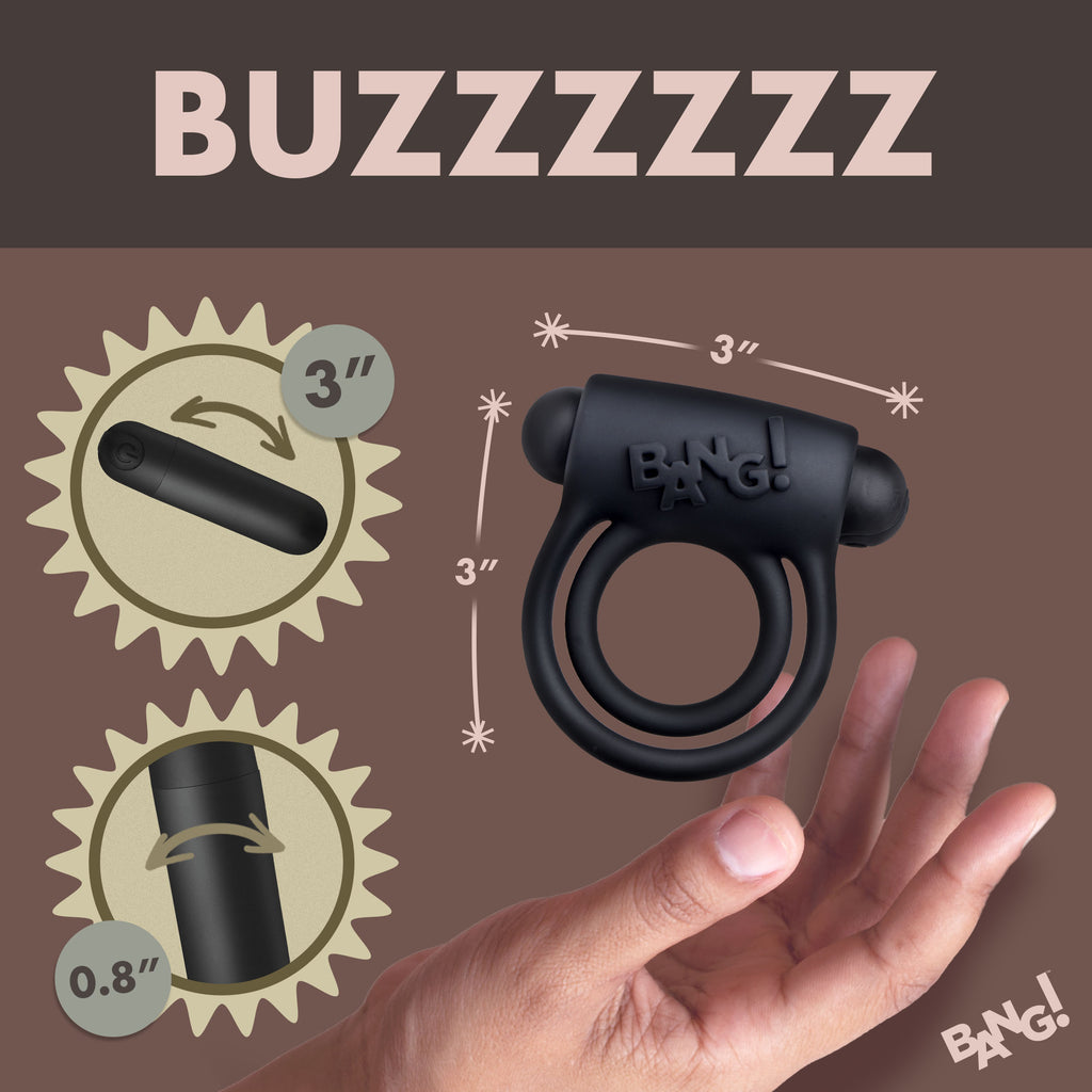 Bang! Remote Control 28X Vibrating Cock Ring and Bullet - Black Black