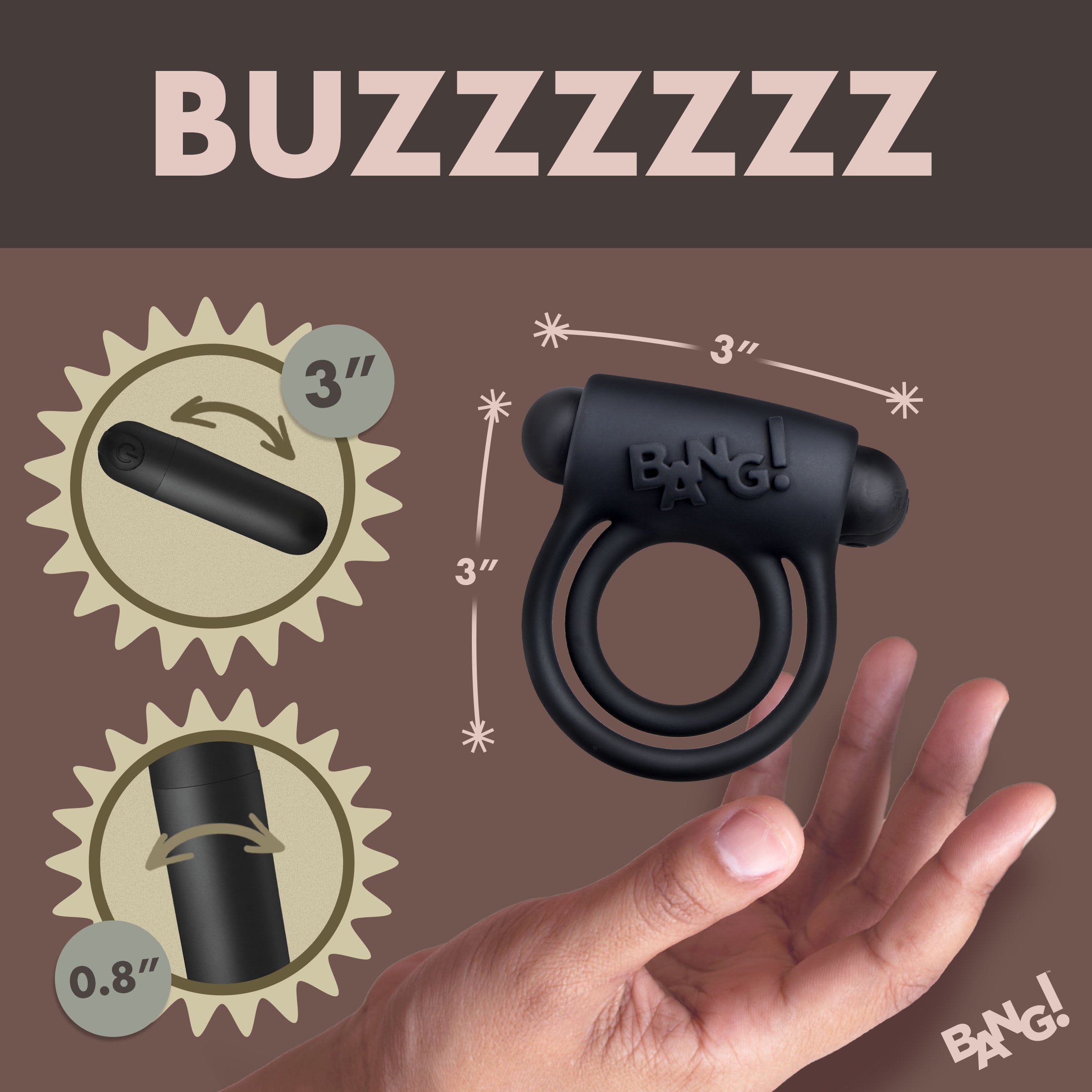 Bang! Remote Control 28X Vibrating Cock Ring and Bullet - Black Black