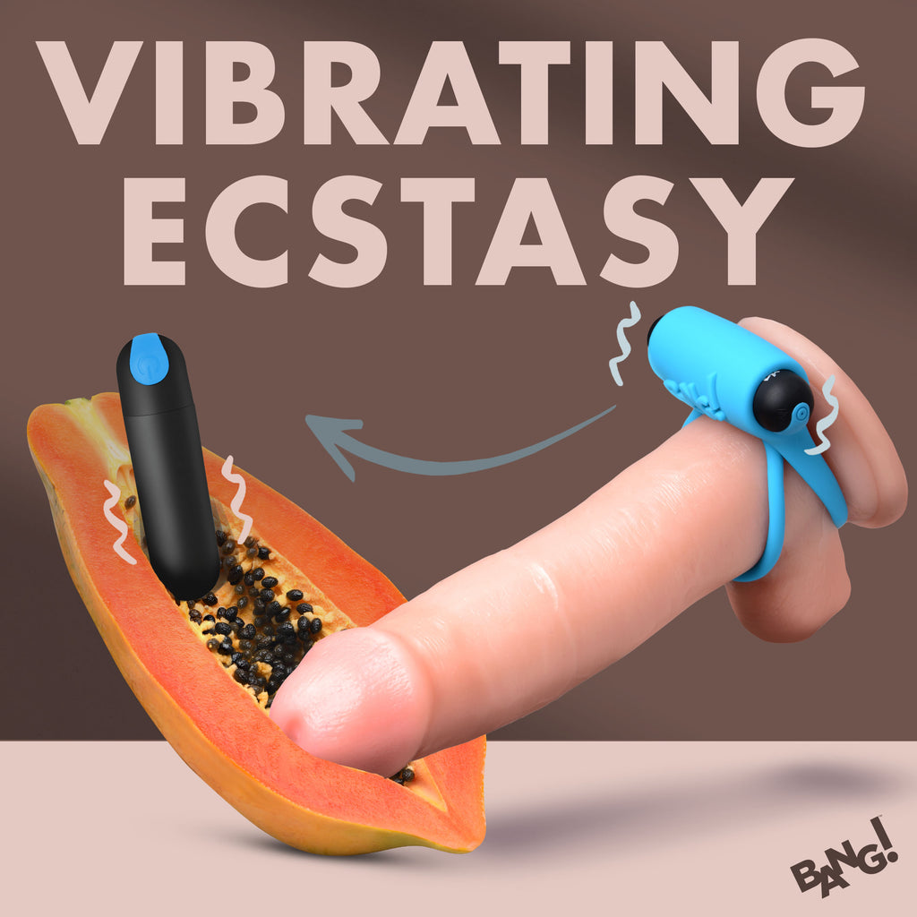 Bang! Remote Control 28X Vibrating Cock Ring and Bullet - Black Blue