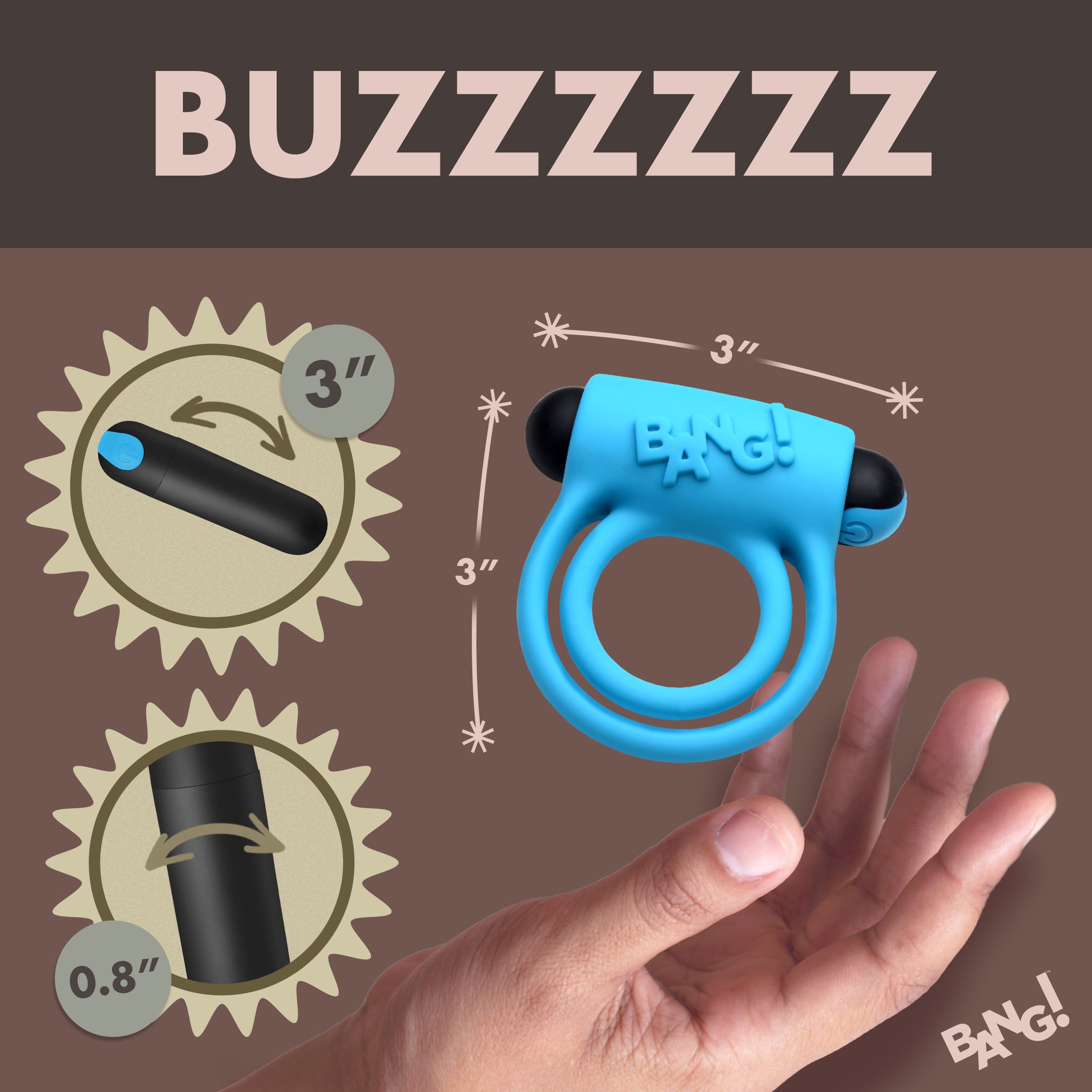 Bang! Remote Control 28X Vibrating Cock Ring and Bullet - Black Blue