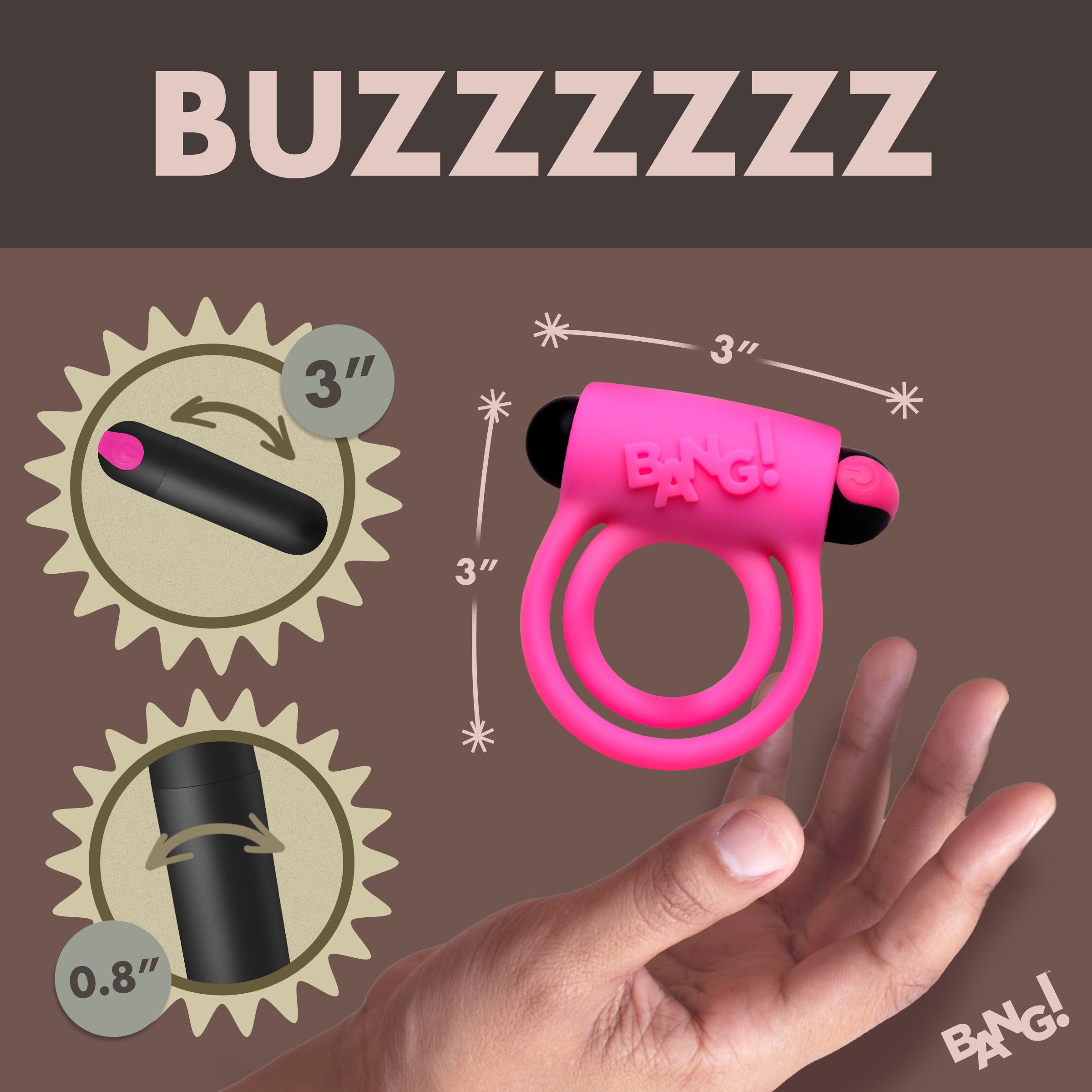 Bang! Remote Control 28X Vibrating Cock Ring and Bullet - Black Pink