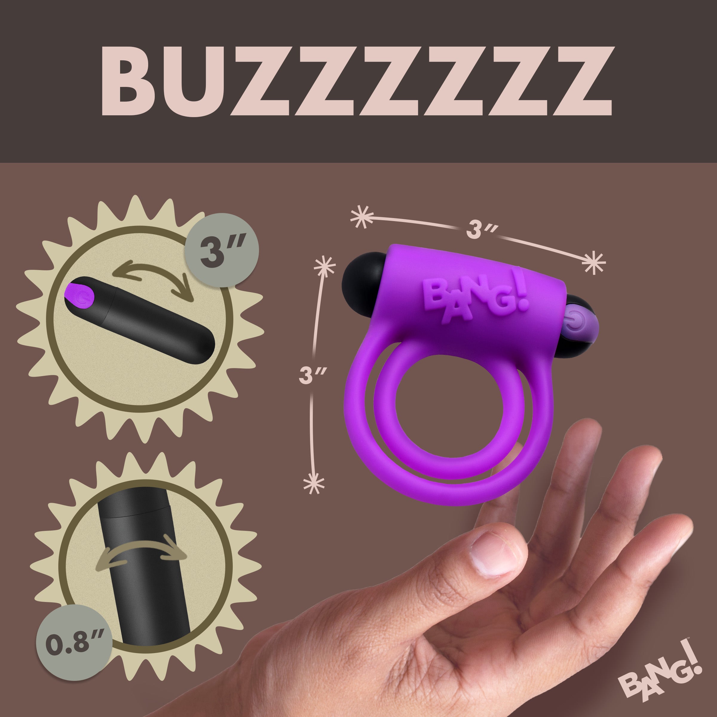 Bang! Remote Control 28X Vibrating Cock Ring and Bullet - Black Purple