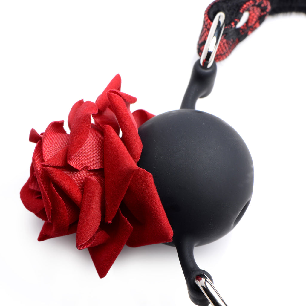 Master Series Silicone Ball Gag with Rose Red