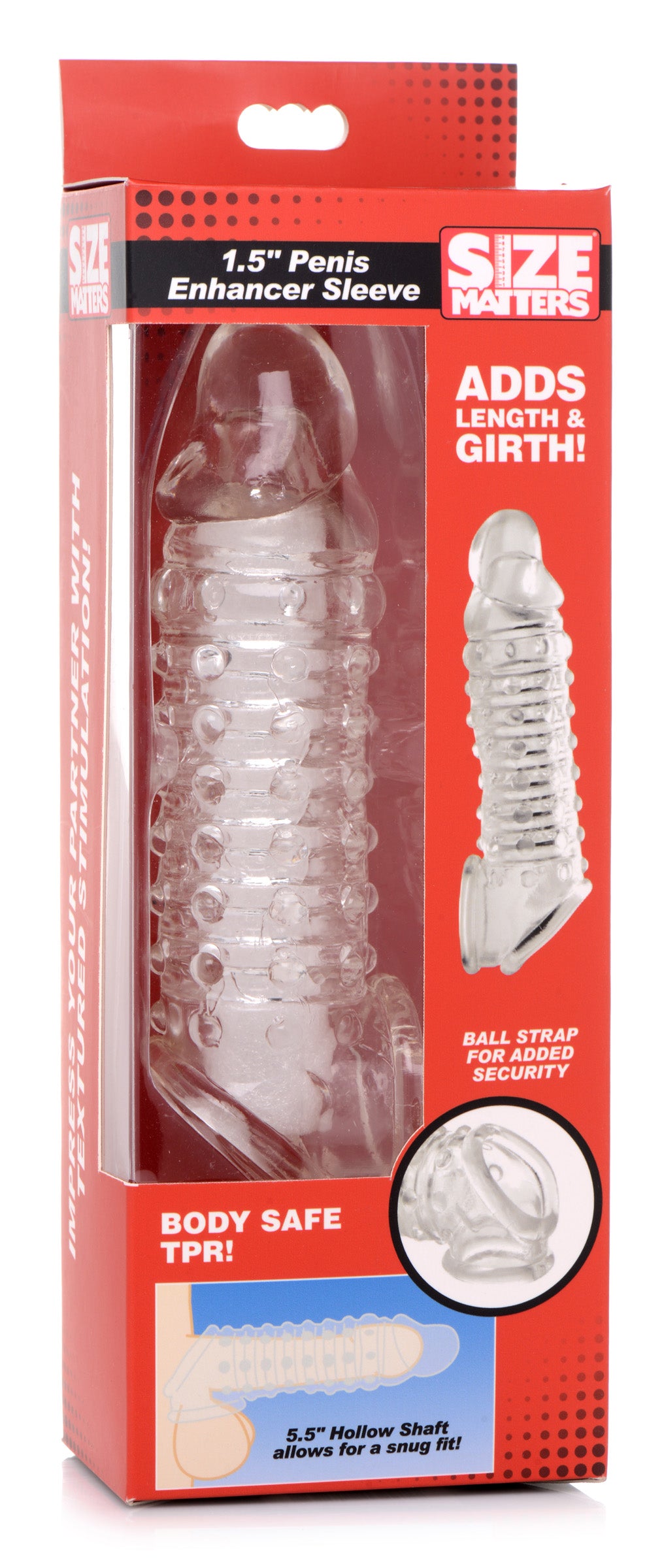 Size Matters 1.5 Inch Penis Enhancer Sleeve - Clear Clear