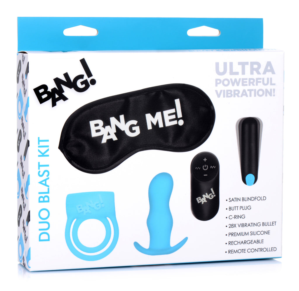 Bang! Duo Blast Remote Control Cock Ring and Butt Plug Vibe Kit Blue