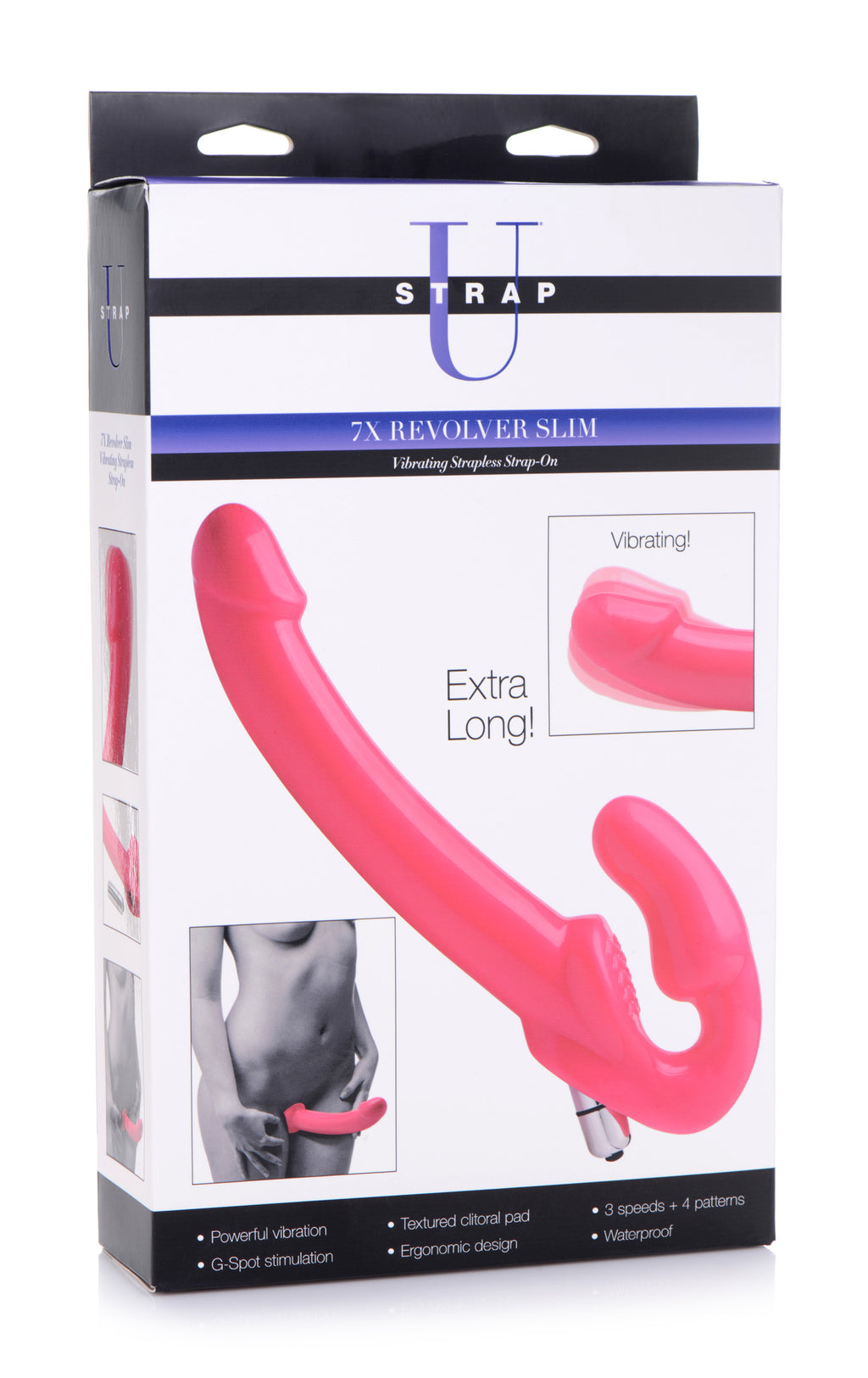 Strap U 7X Revolver Slim 8 inch Vibrating Strapless Strap-on Pink